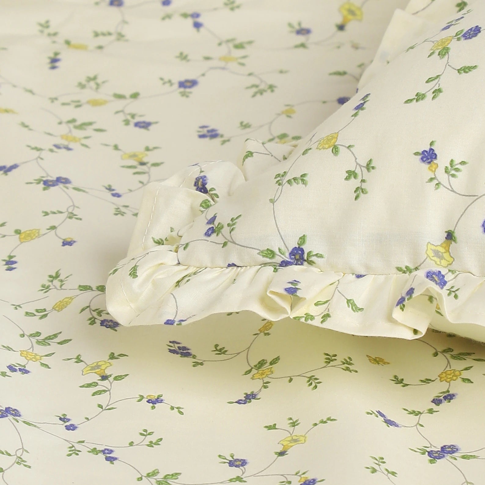 Bloomshire Luxe Printed Fitted Sheet Set-Cream Bloom Cream Bloom / King
