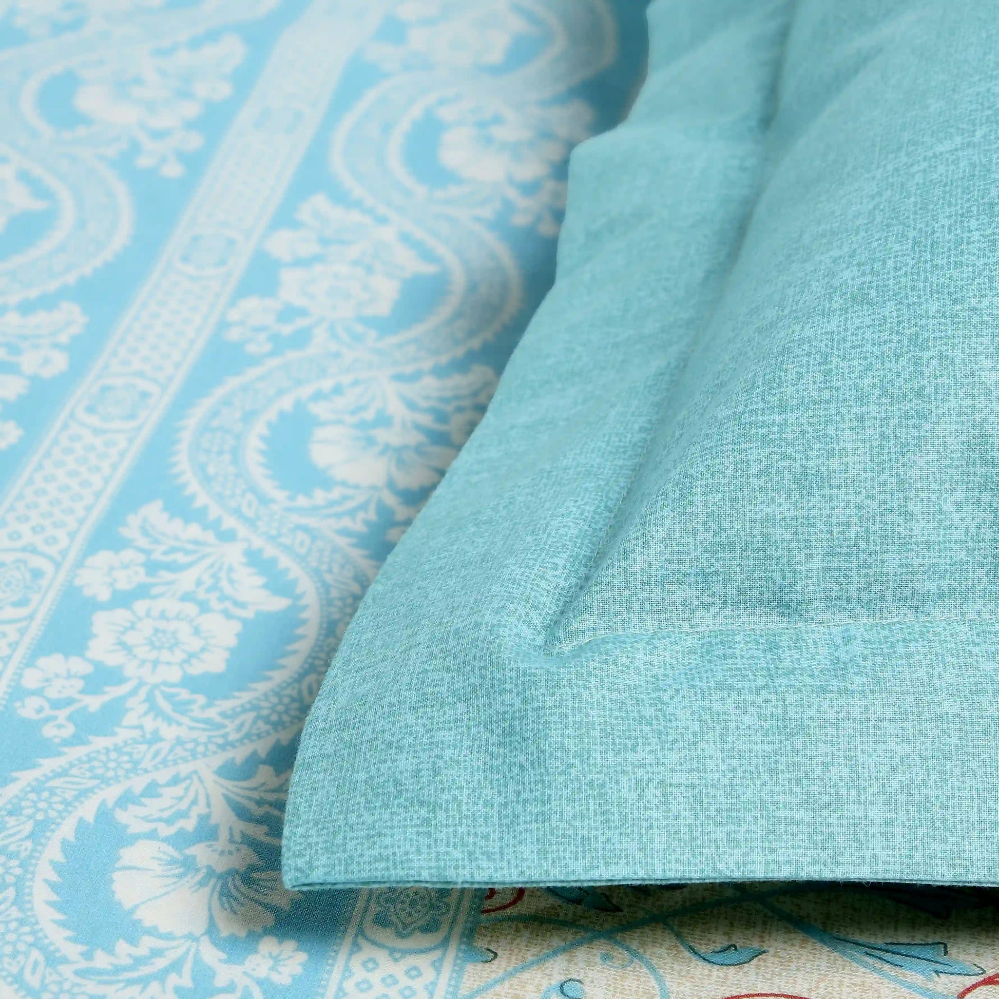 Chippa Lane | Contemporary Indian Print Design Cotton Fitted Sheet Set-Light Blue Light Blue / King