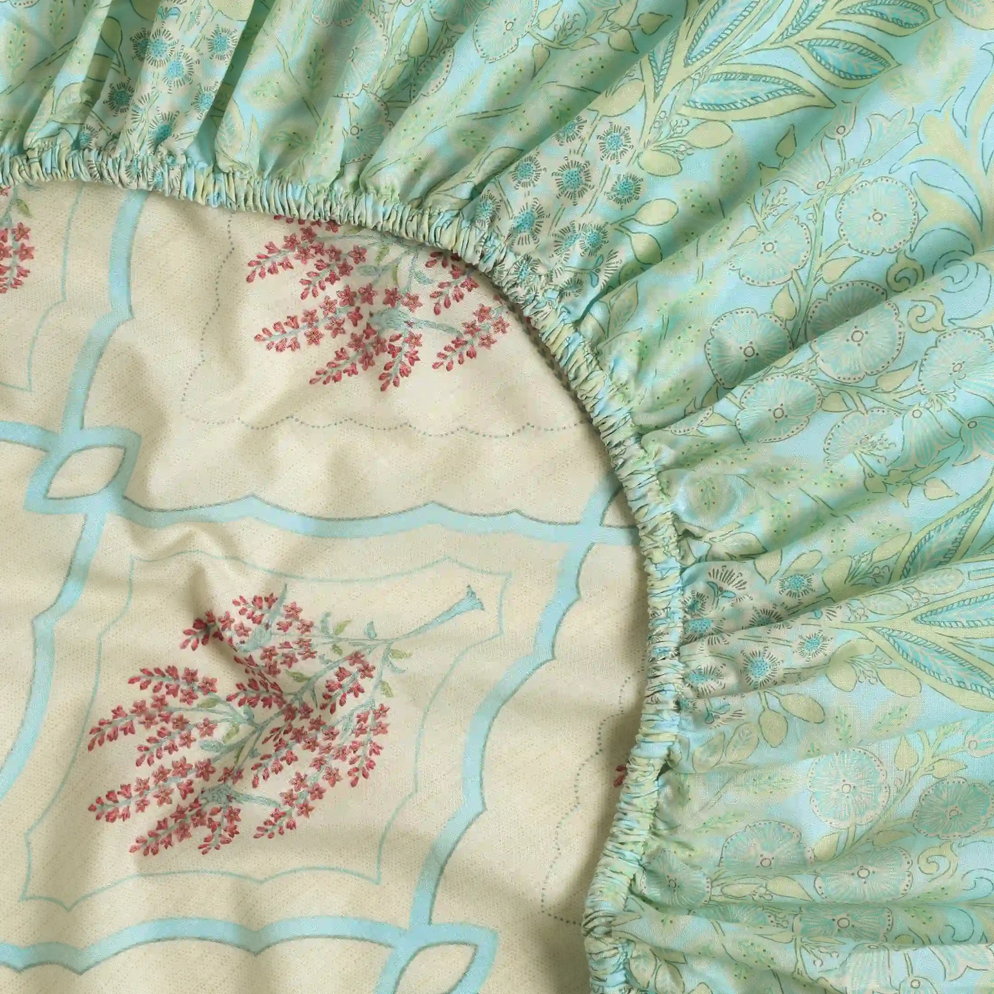 Chippa Lane | Contemporary Indian Print Design Cotton Fitted Sheet Set-Sage Bloom Sage Bloom / King