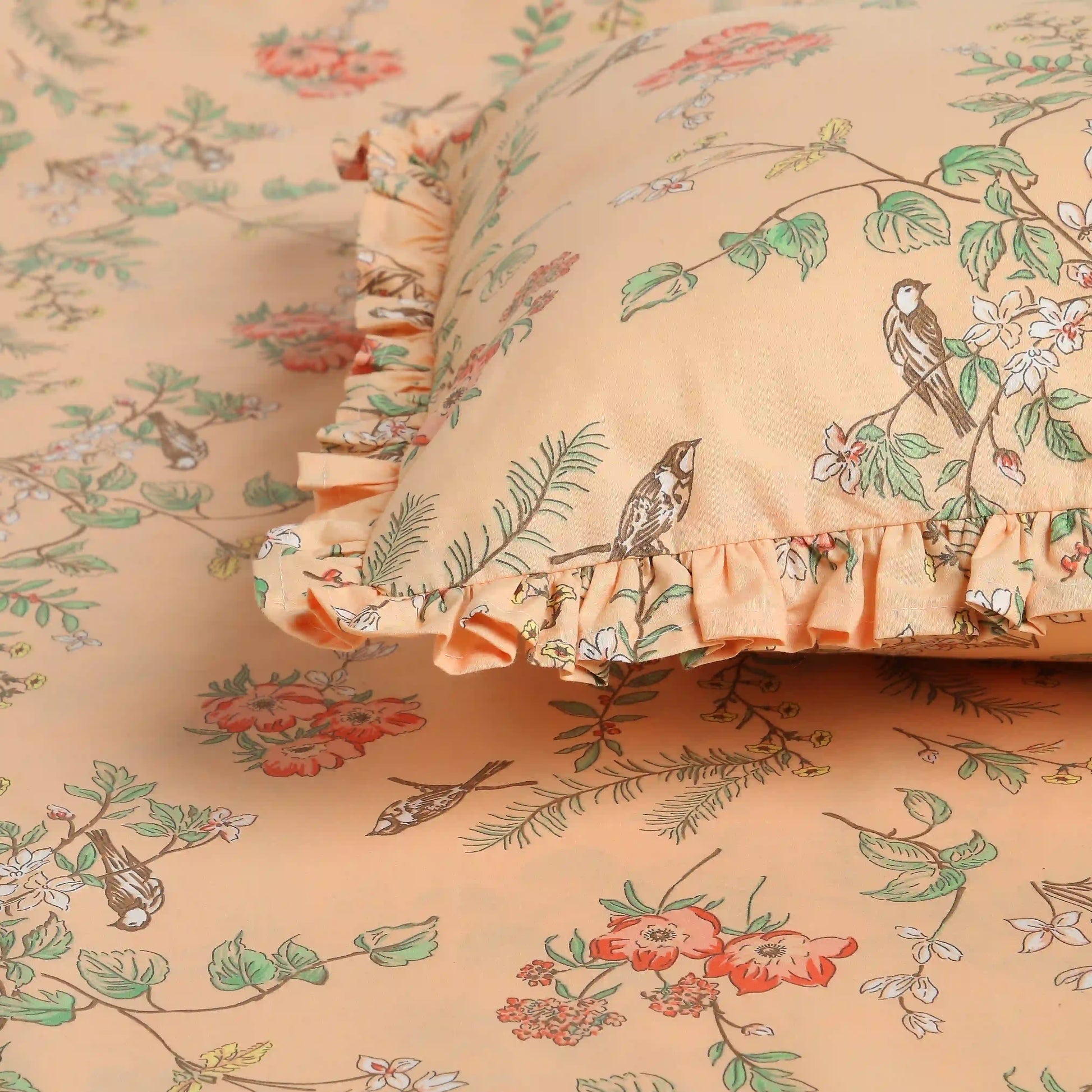 Bloomshire Luxe Printed Fitted Sheet Set-Peach Peach / King