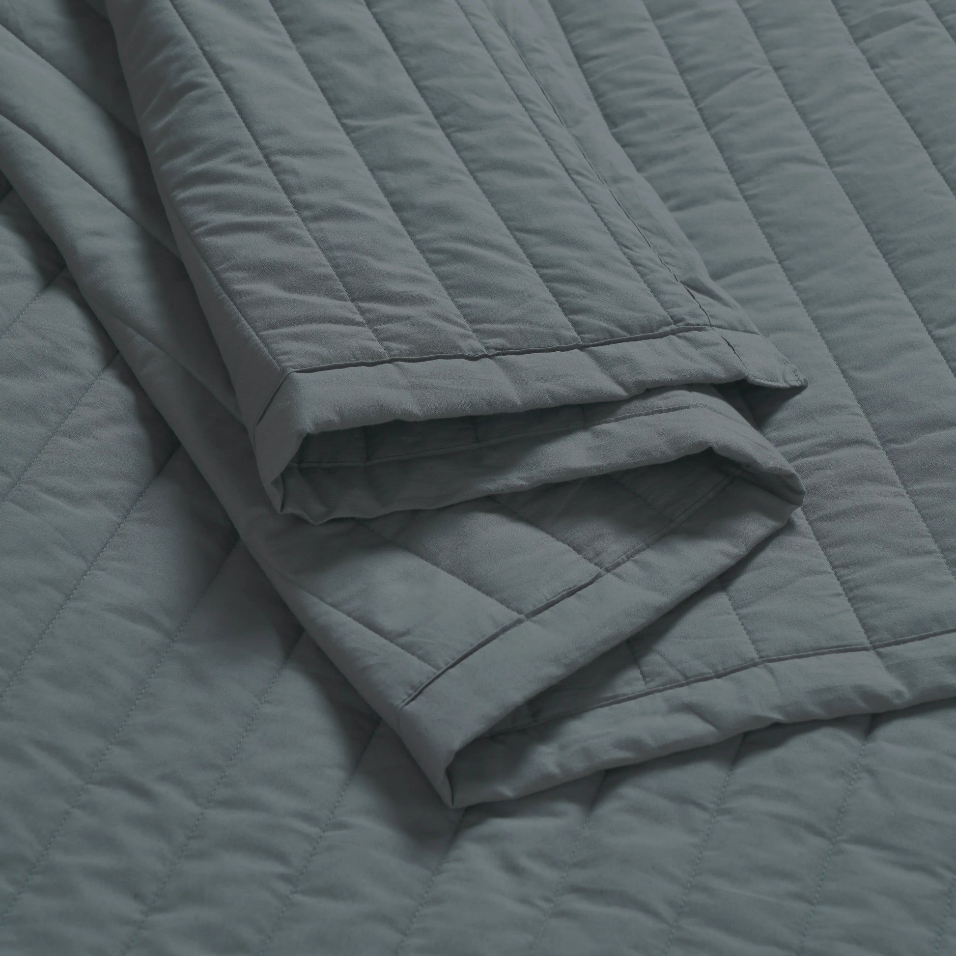 Nuvola | Luxurious Solid Dyed Straight Quilted Cotton Bedcover Set Charcoal