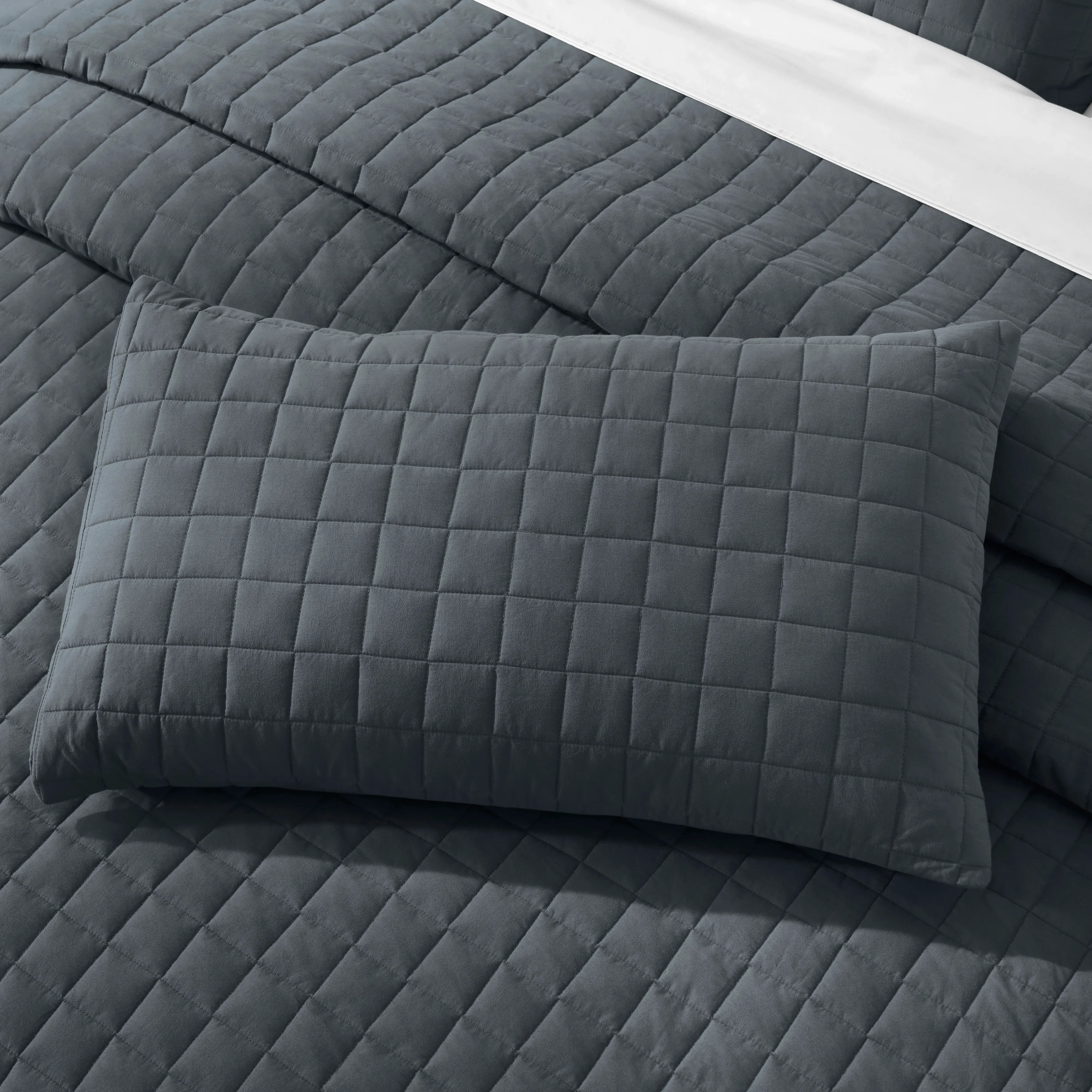 Nuvola | Luxurious Solid Dyed Box Quilted Cotton Bedcover Set Charcoal