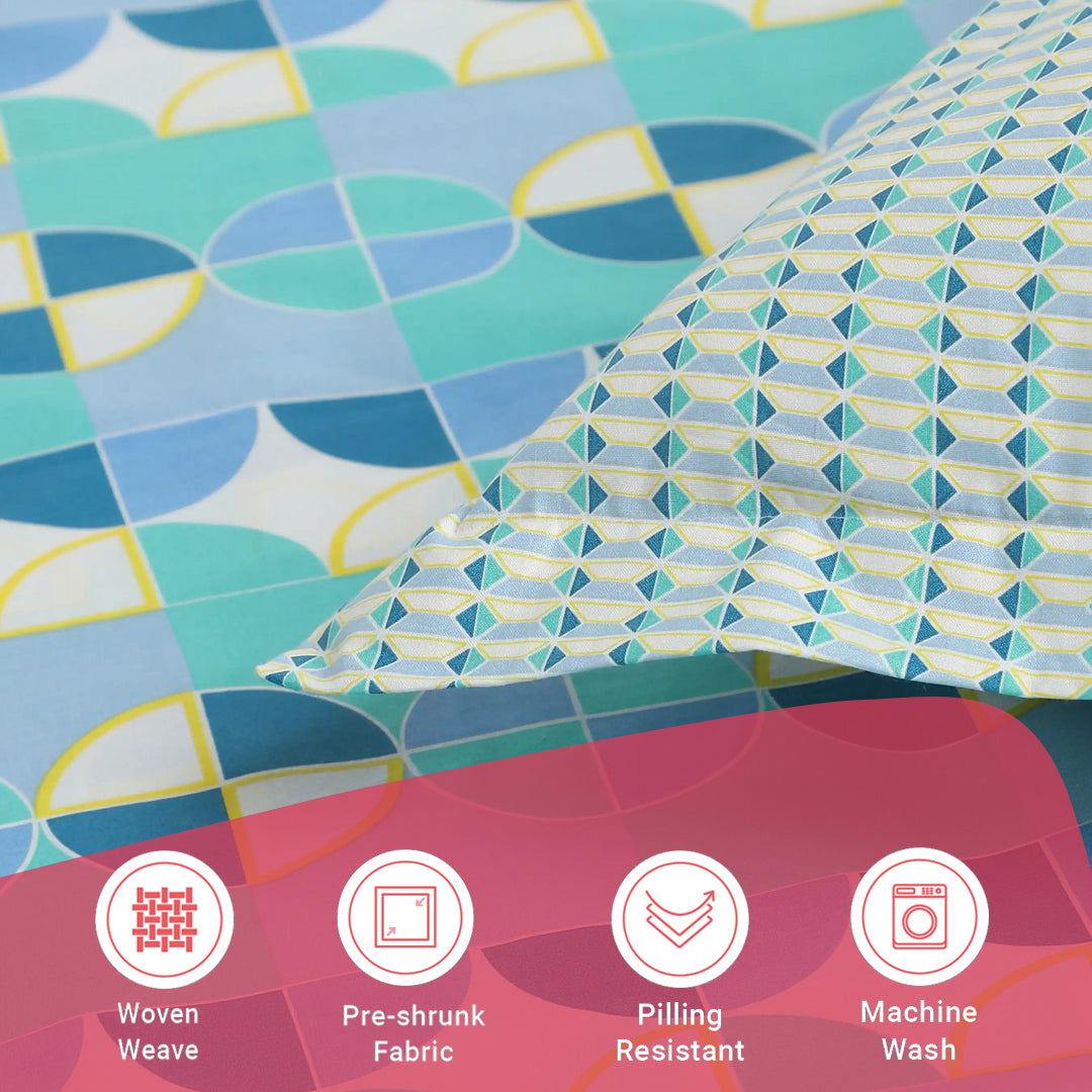 Mishella | Mix & Match Printed Cotton Fitted Sheet Set - Orbit Teal