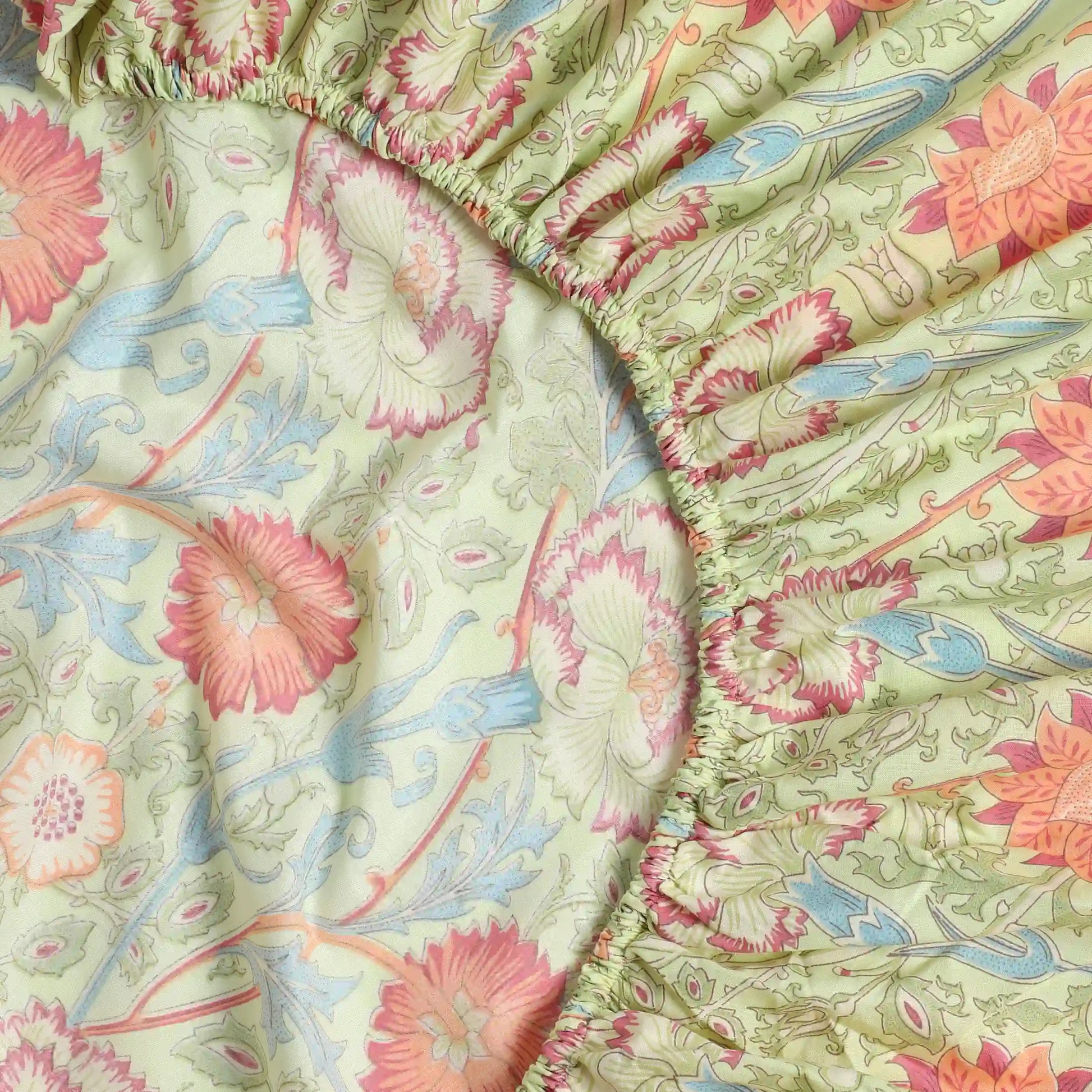 Chippa Lane | Contemporary Indian Print Design Cotton Fitted Sheet Set-Green Green / King