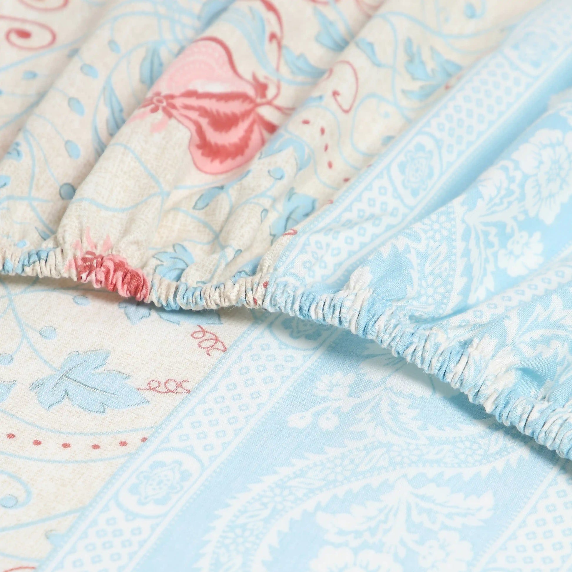 Chippa Lane | Contemporary Indian Print Design Cotton Fitted Sheet Set-Light Blue Light Blue / King