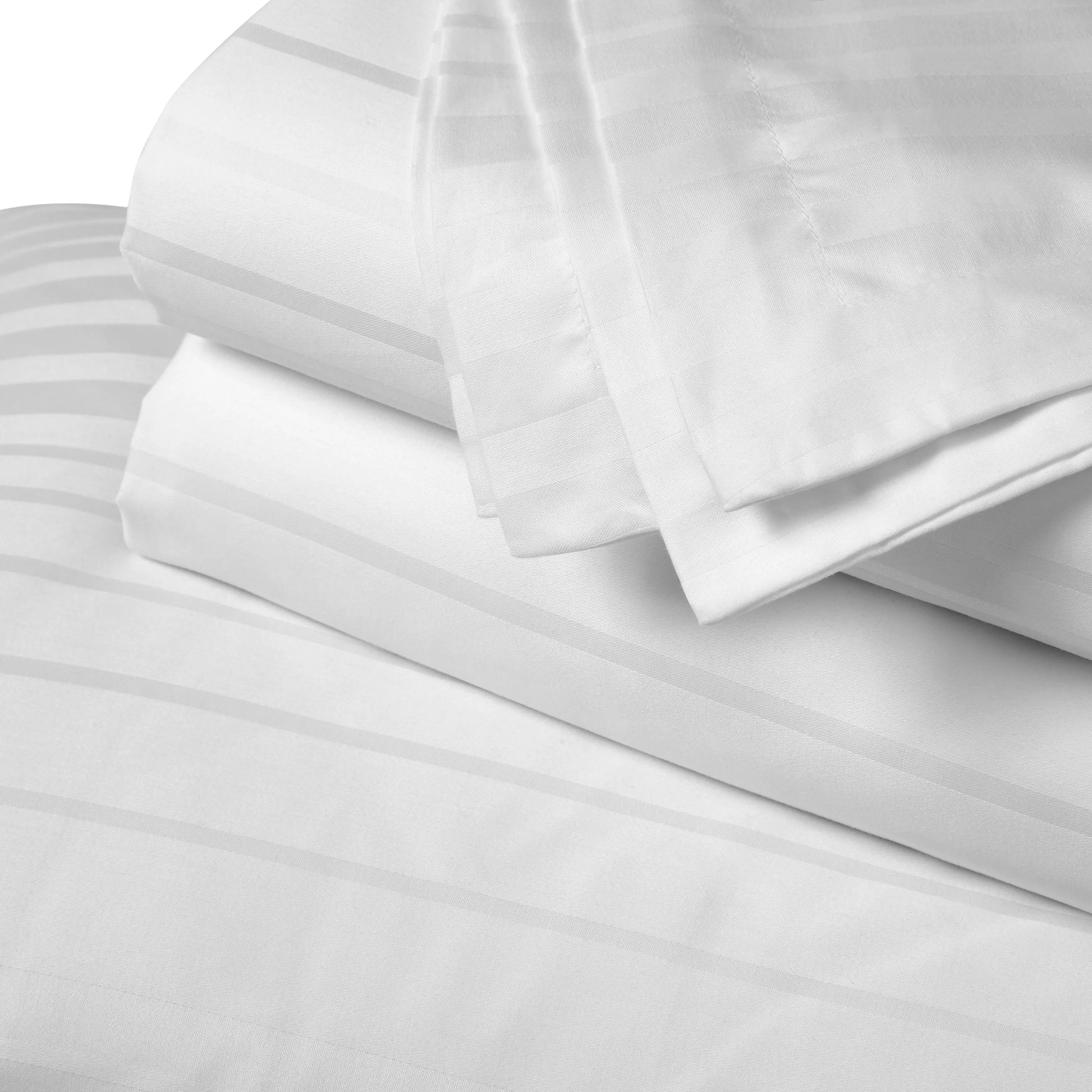 Seraya | 400TC Varigated Stripes Super Soft Fitted Sheet Set White / King