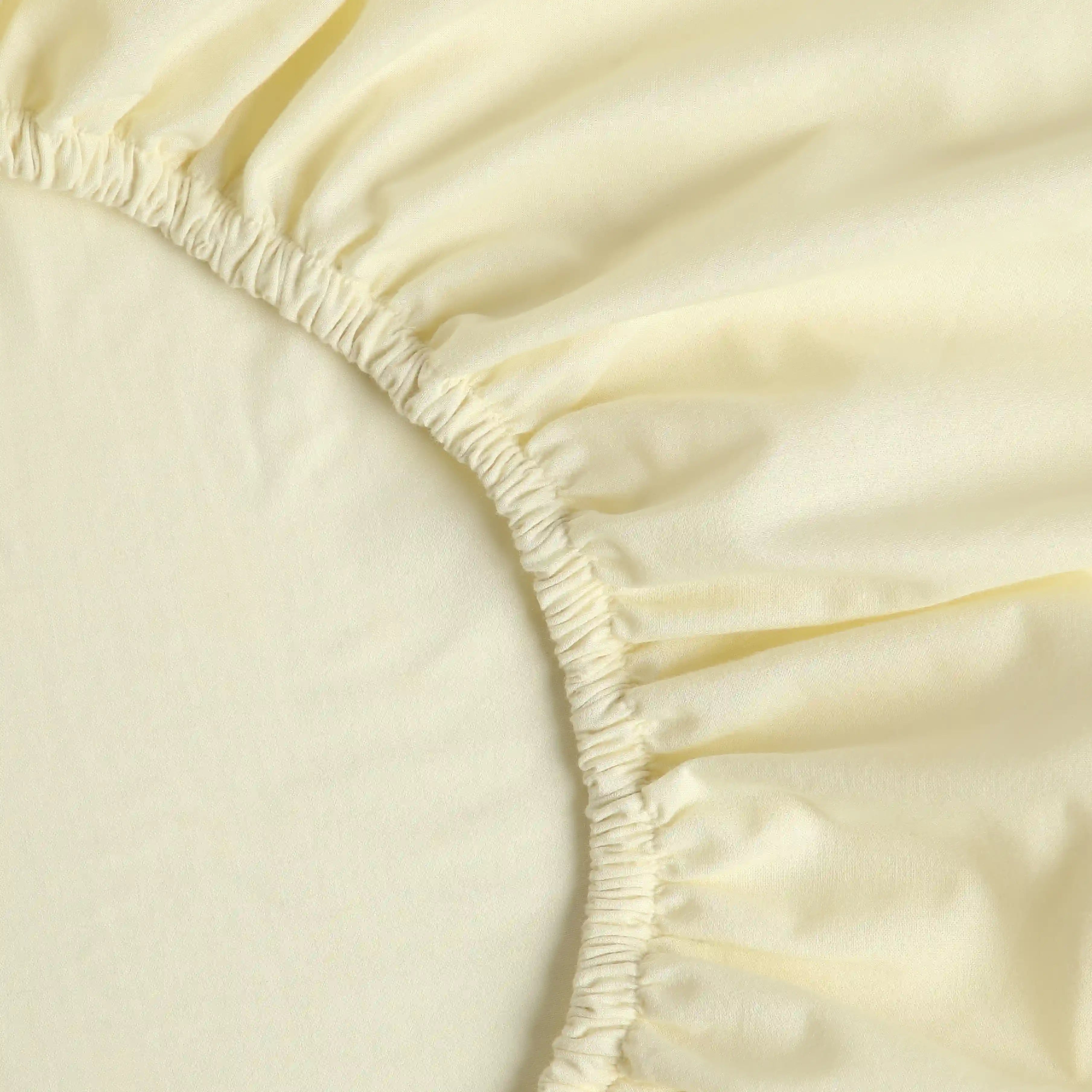 Paleto | Everyday Hues Solid Dyed Cotton Fitted Sheet Set-Ivory Ivory / King