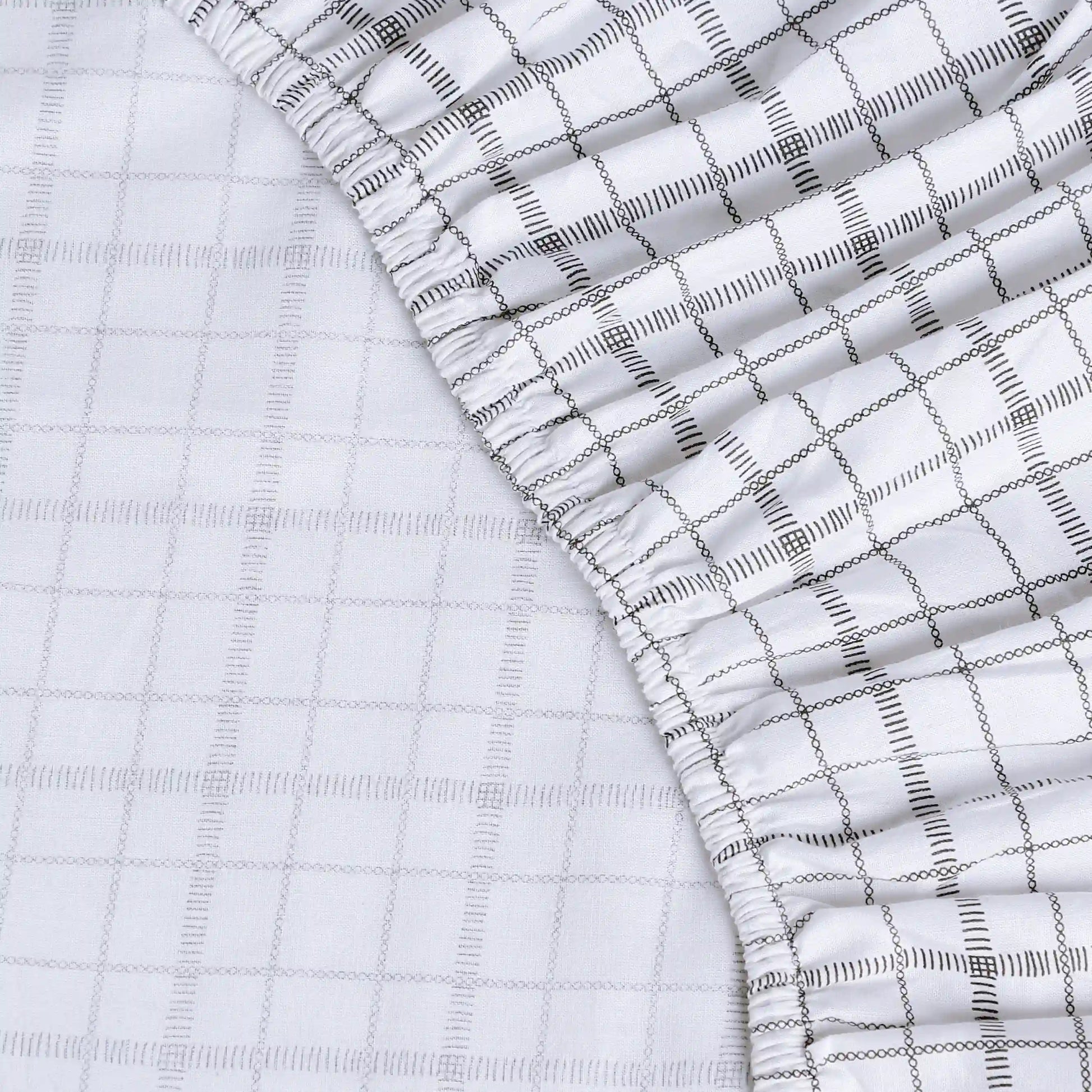 Mishella Printed Charcoal Checks Fitted Sheet Set Charcoal Checks / King