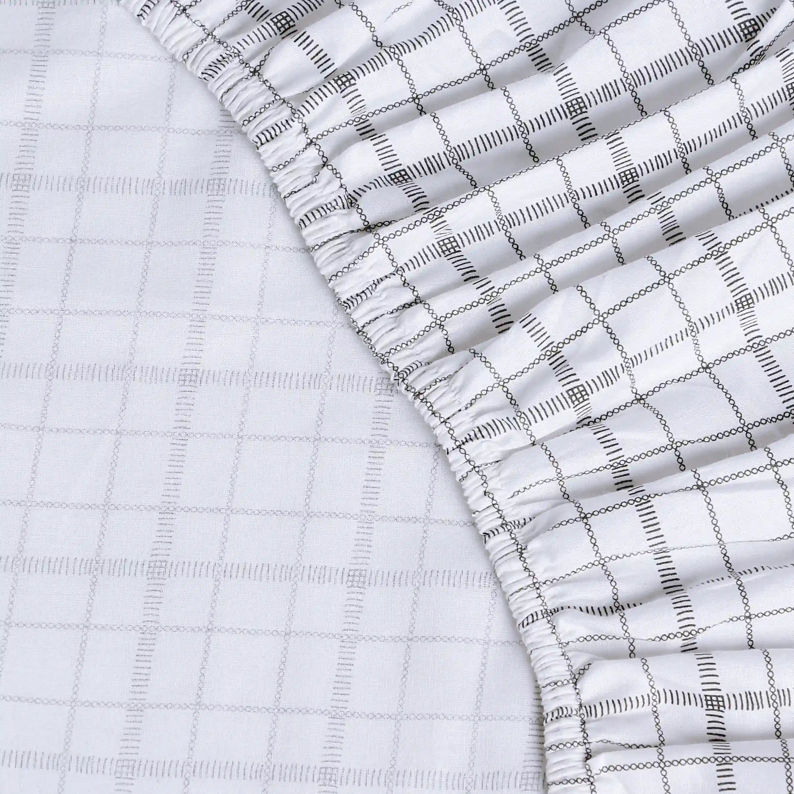 Mishella Printed Charcoal Checks Fitted Sheet Set Charcoal Checks / King