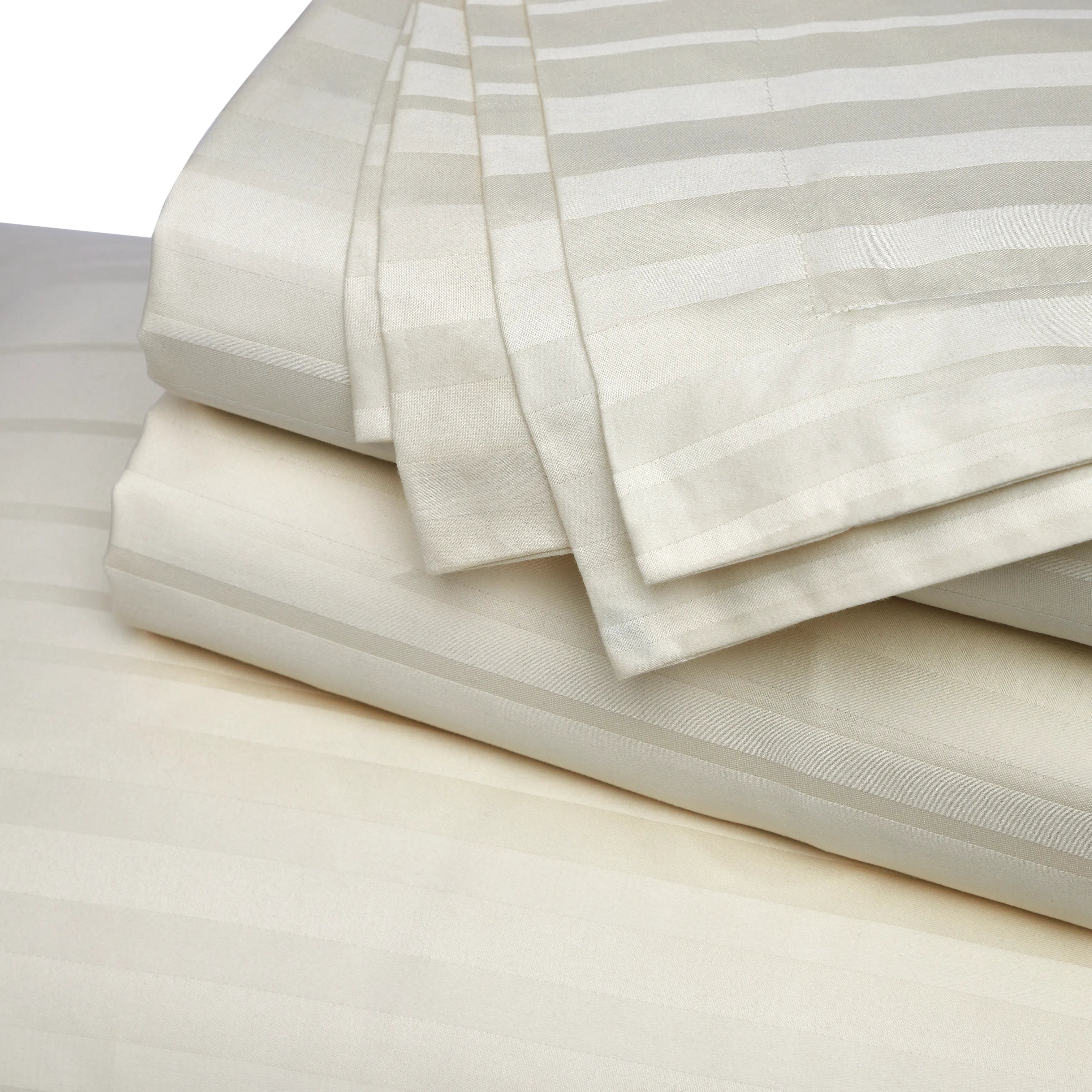 Seraya | 400TC Varigated Stripes Super Soft Fitted Sheet Set Ivory / King