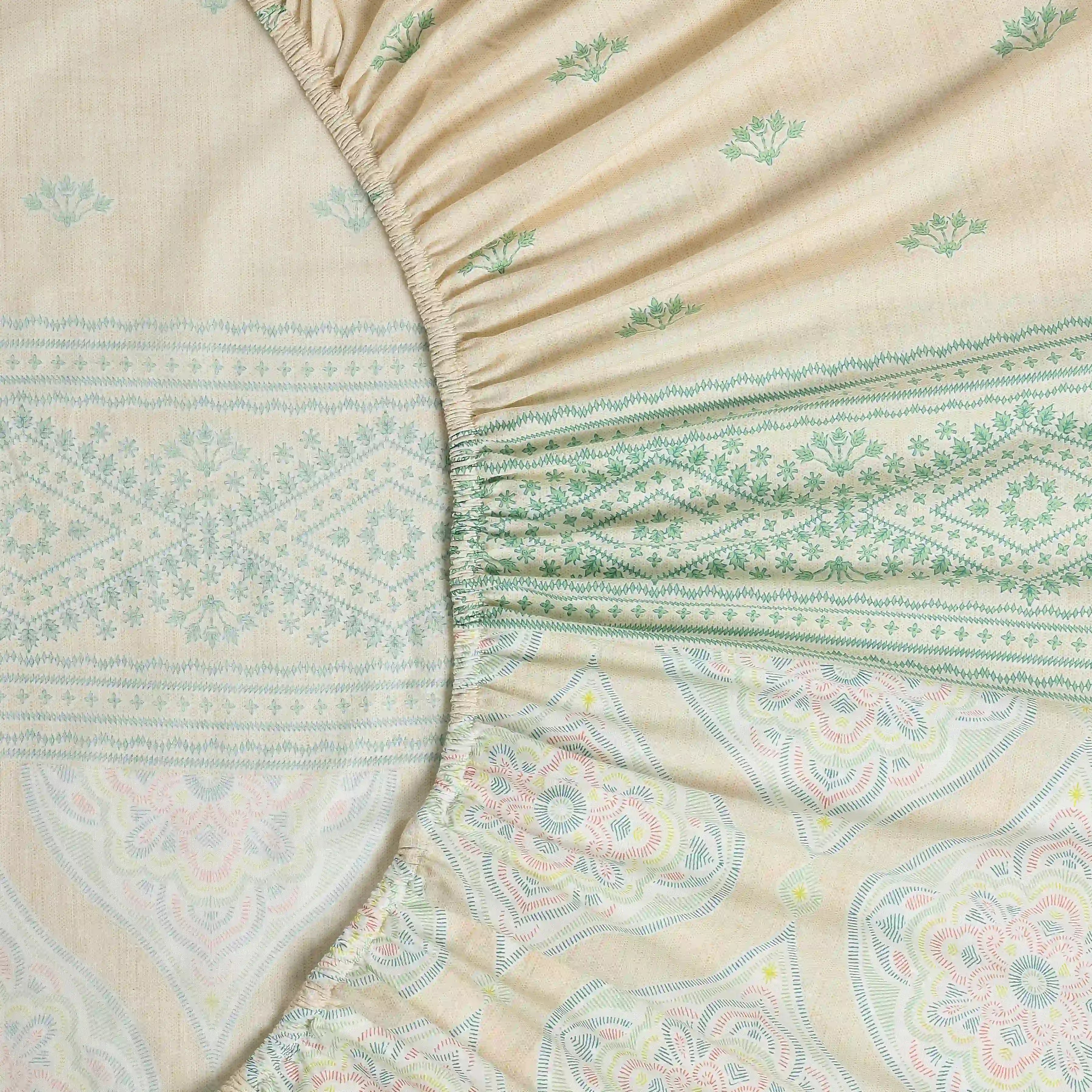 Chippa Lane | Contemporary Indian Print Design Cotton Fitted Sheet Set-Sage Sage / King