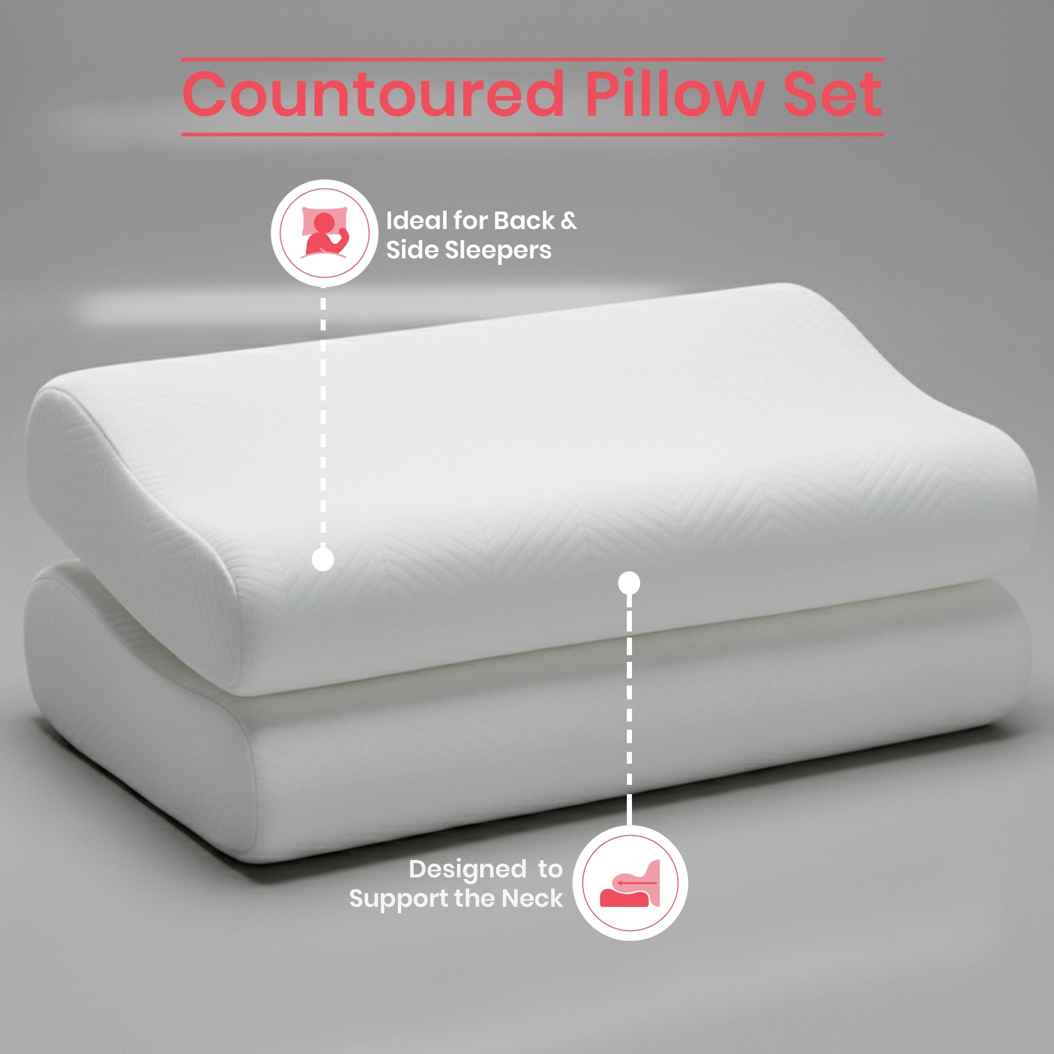 Flexi Contour | Contoured Memory Foam Pillow | Set of 2 White