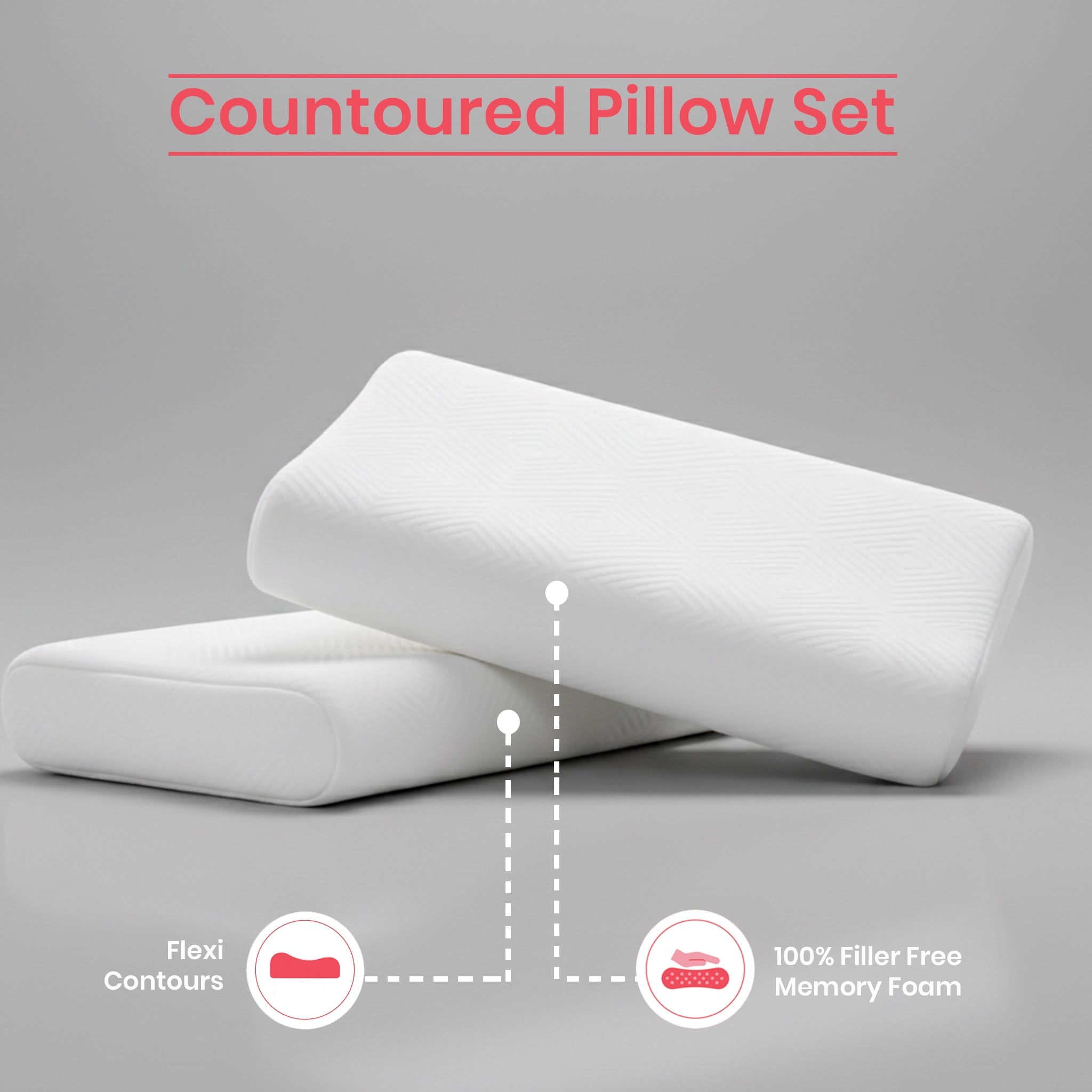 Flexi Contour | Contoured Memory Foam Pillow | Set of 2 White