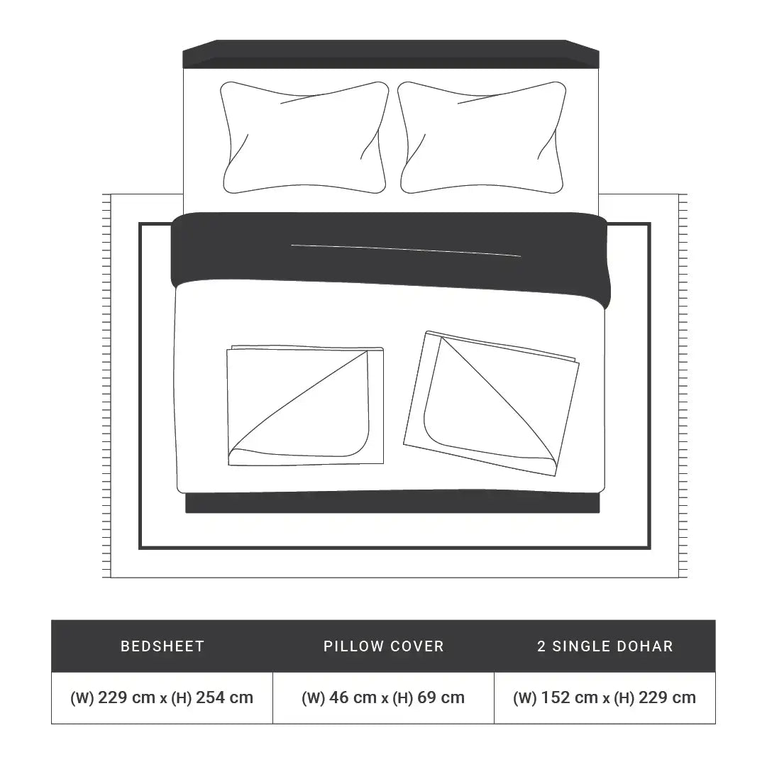 Mishella | Mix & Match Printed Coordinated Bedding Set | Set of Bedsheet & Dohars - Charcoal Checks