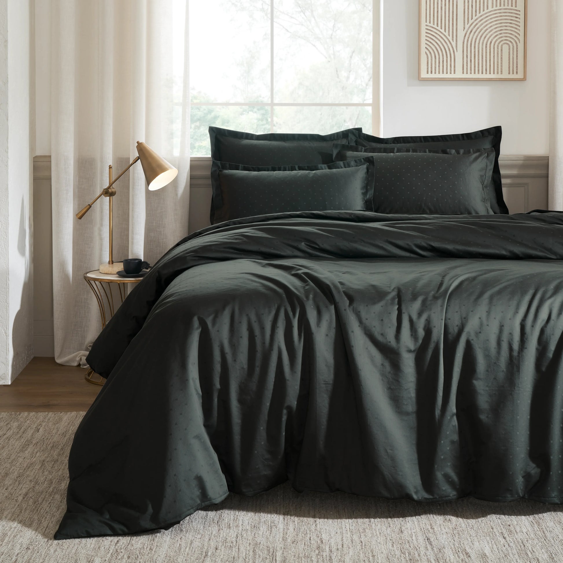 Ricaso | 1000TC Egyptian Cotton Swiss Dot Super Soft Bedsheet Set | Pillow Cover with Merrow Hem Treatment Dark Grey / Super King