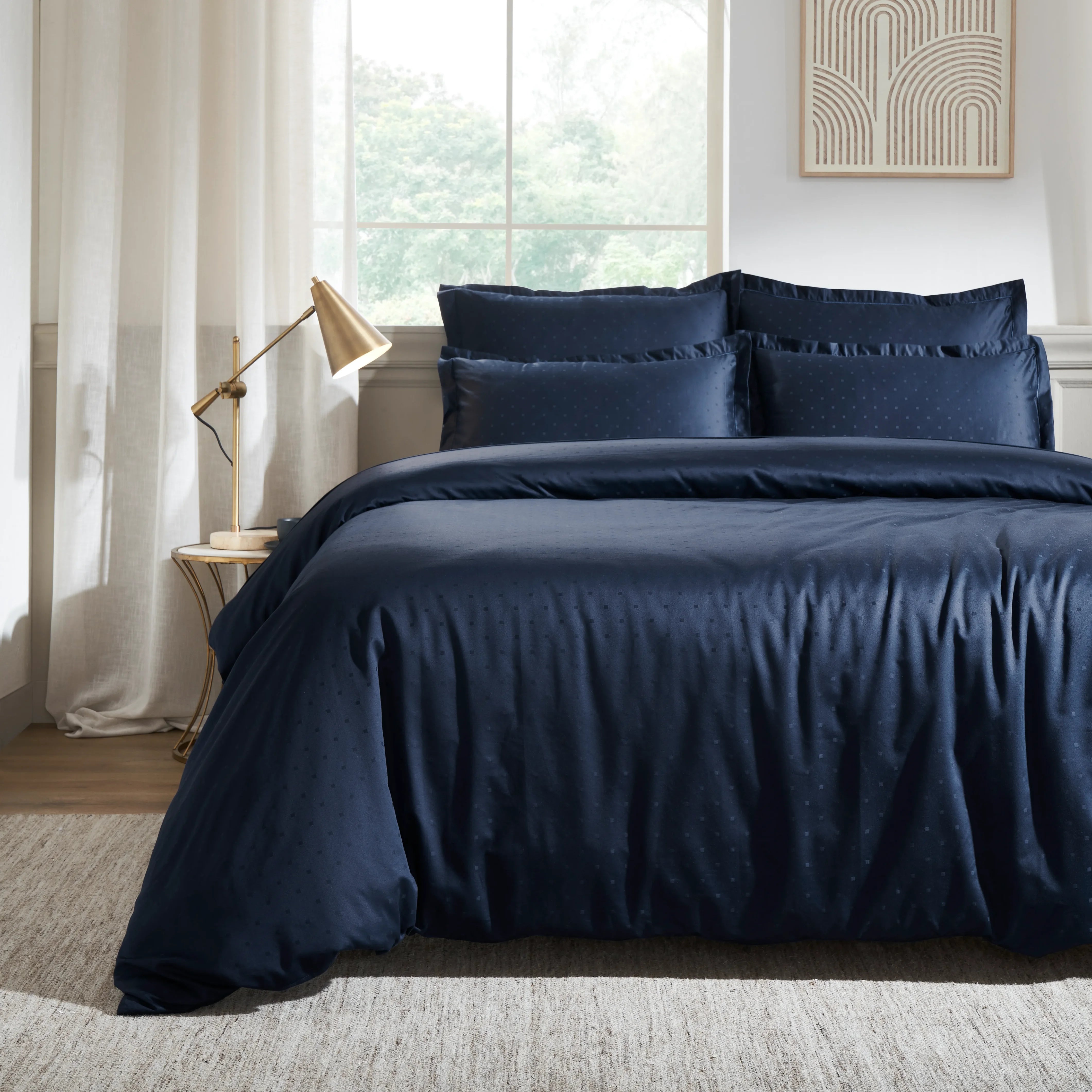 Ricaso | 1000TC Egyptian Cotton Swiss Dot Super Soft Bedsheet Set | Pillow Cover with Merrow Hem Treatment Navy / Super King