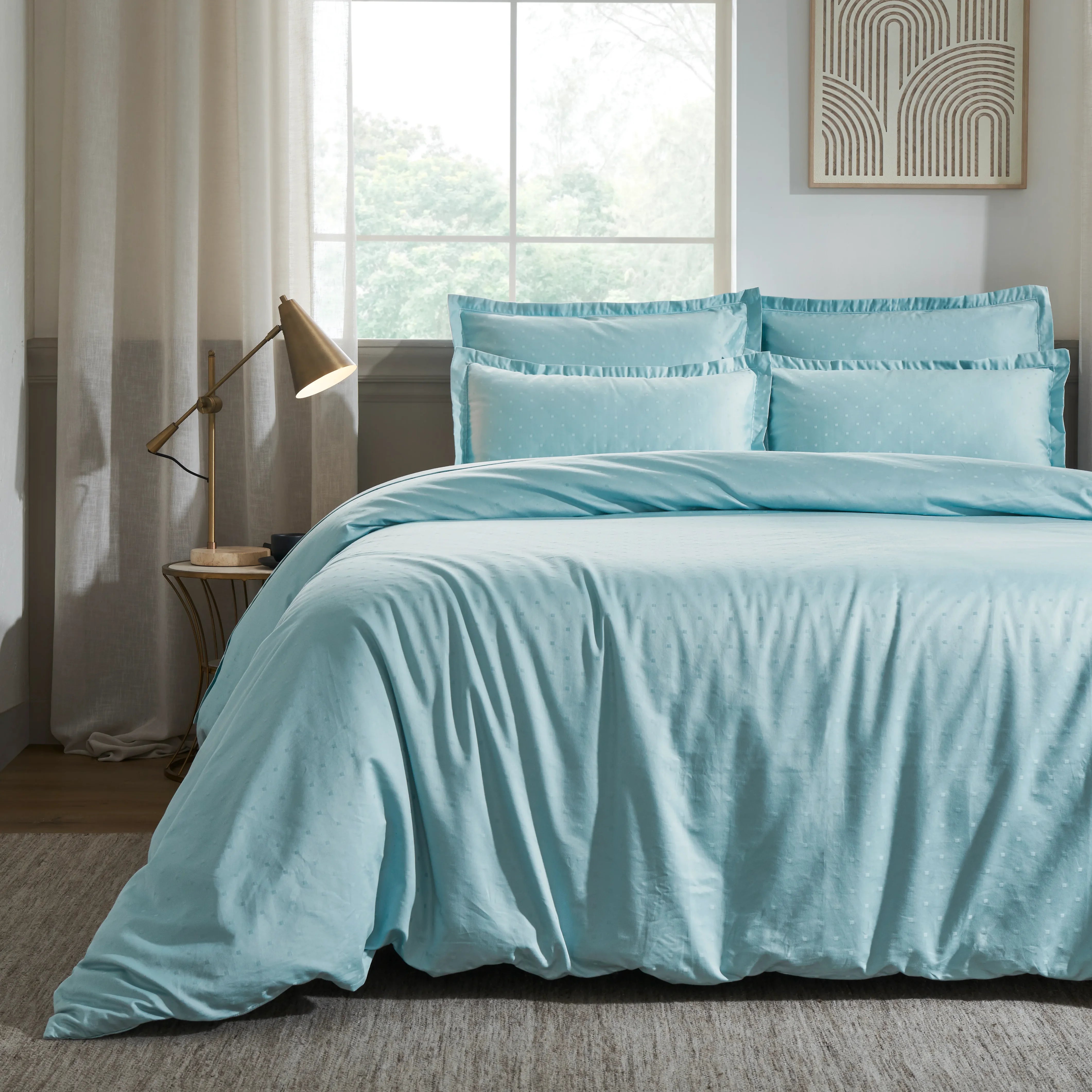 Ricaso | 1000TC Egyptian Cotton Swiss Dot Super Soft Bedsheet Set | Pillow Cover with Merrow Hem Treatment Blue Sky / Super King