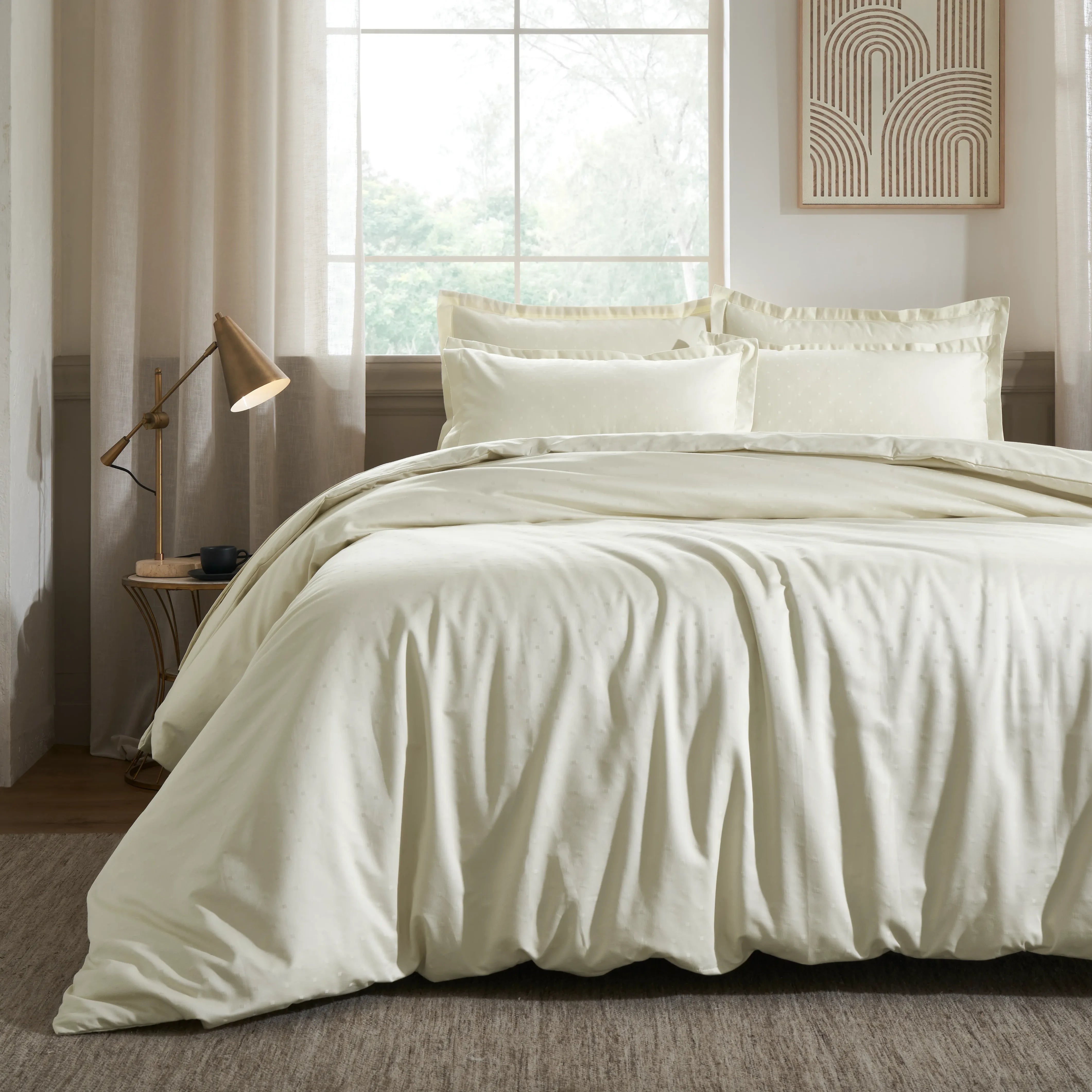 Ricaso | 1000TC Egyptian Cotton Swiss Dot Super Soft Bedsheet Set | Pillow Cover with Merrow Hem Treatment Ivory / Super King