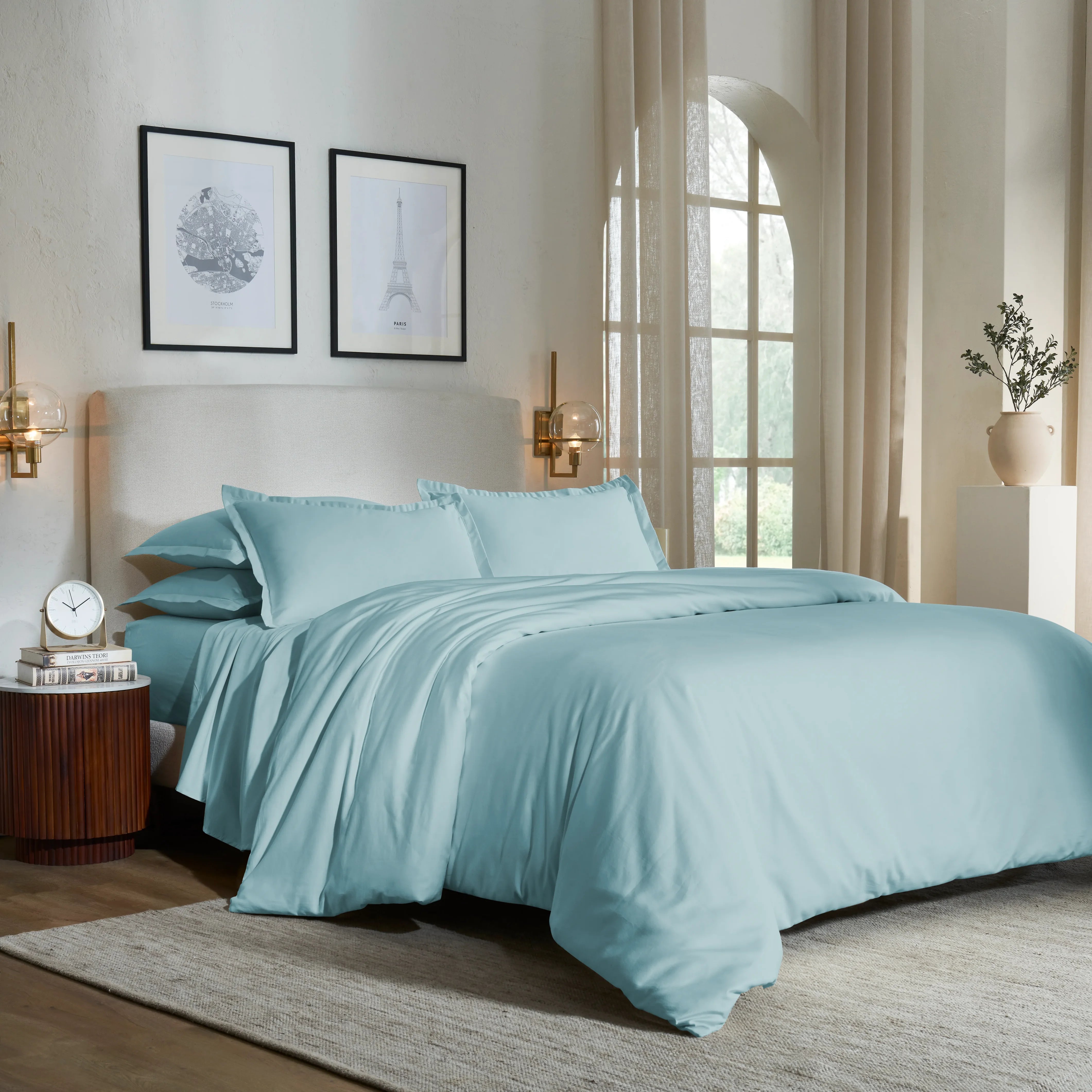 Pelushe | 800TC Long Staple Cotton Luxurious Super Soft Bedsheet Set | Pillow Cover with Merrow Hem Treatment Blue Sky / Super King