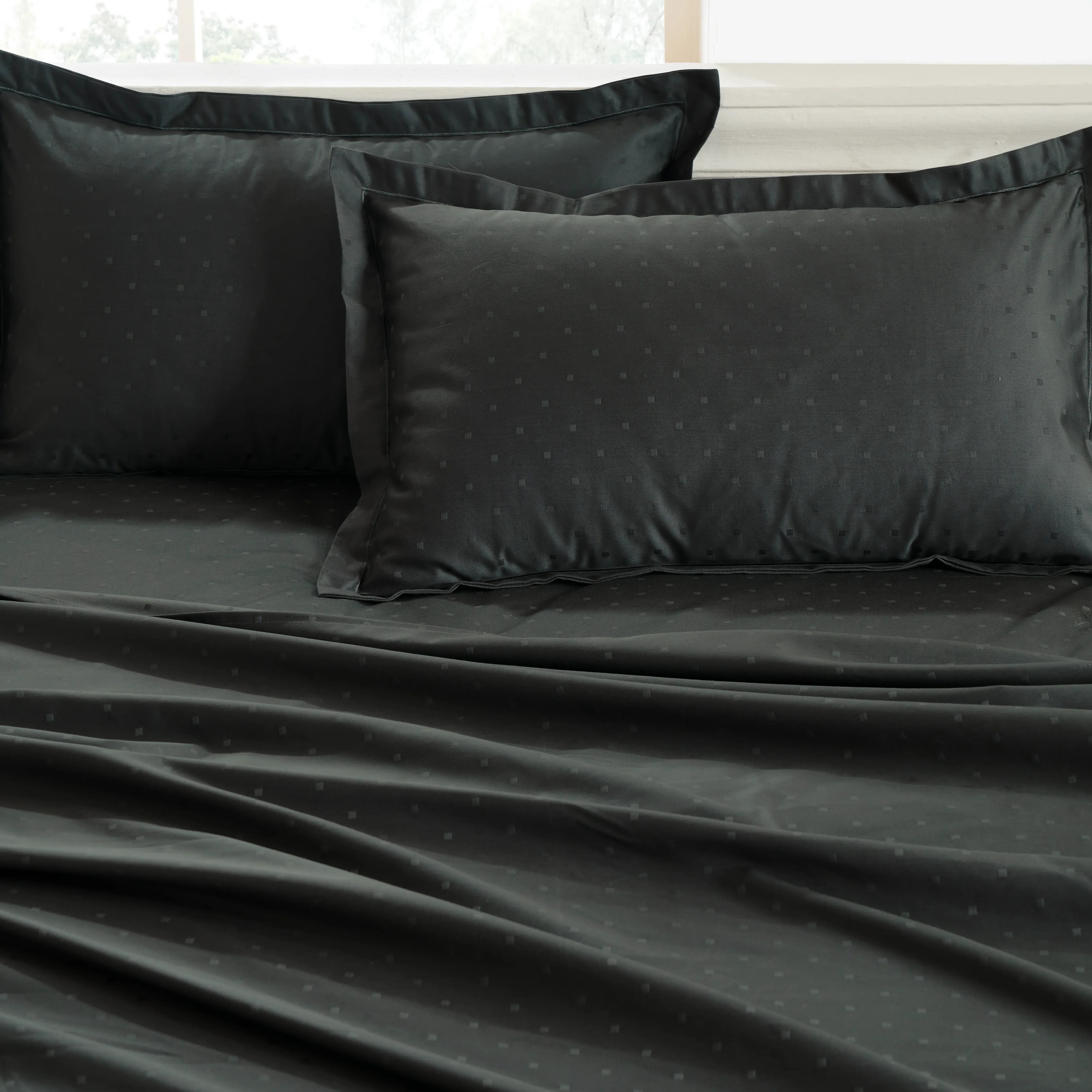 Ricaso | 1000TC Egyptian Cotton Swiss Dot Super Soft Bedsheet Set | Pillow Cover with Merrow Hem Treatment Dark Grey / Super King