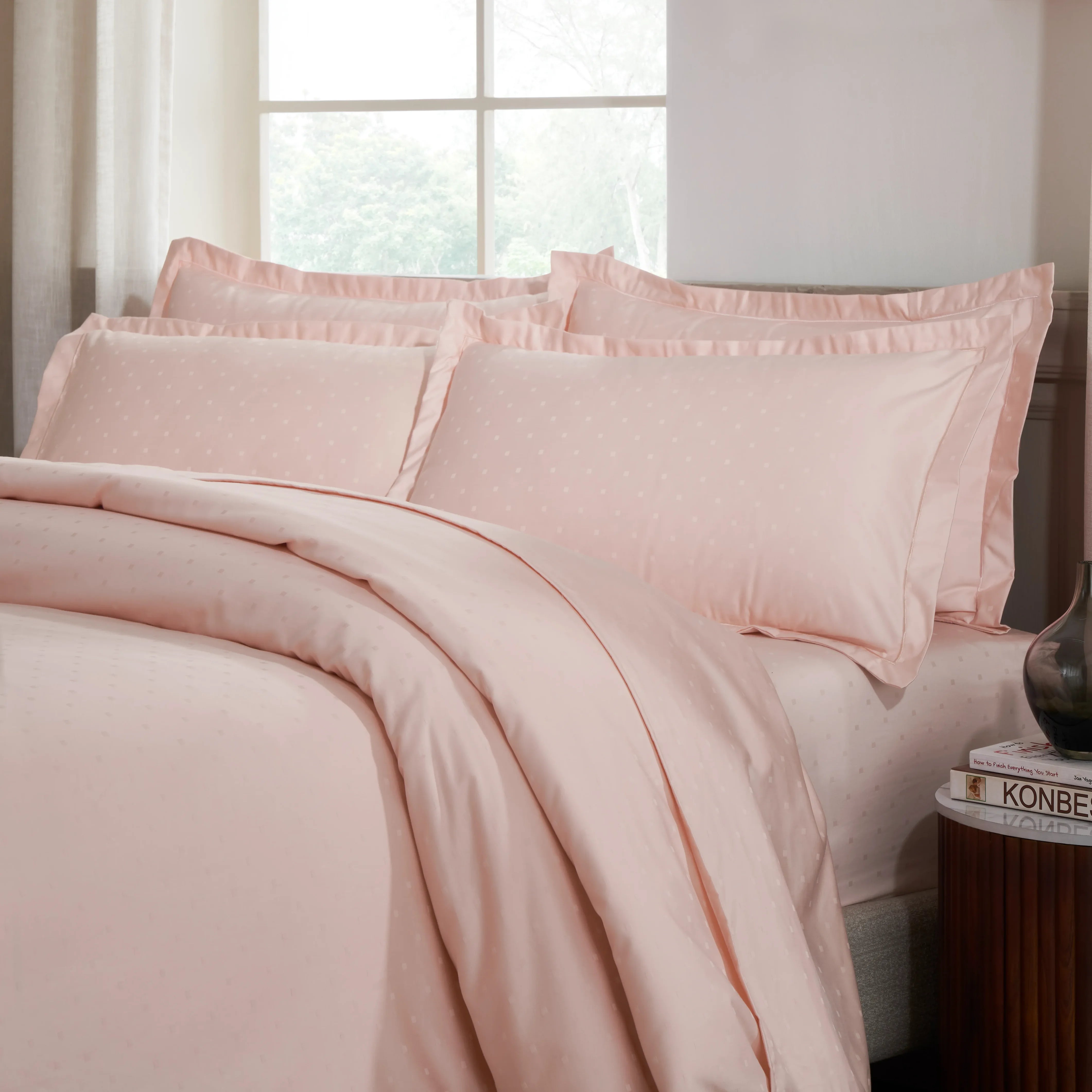 Ricaso | 1000TC Egyptian Cotton Swiss Dot Super Soft Bedsheet Set | Pillow Cover with Merrow Hem Treatment Veiled Rose / Super King