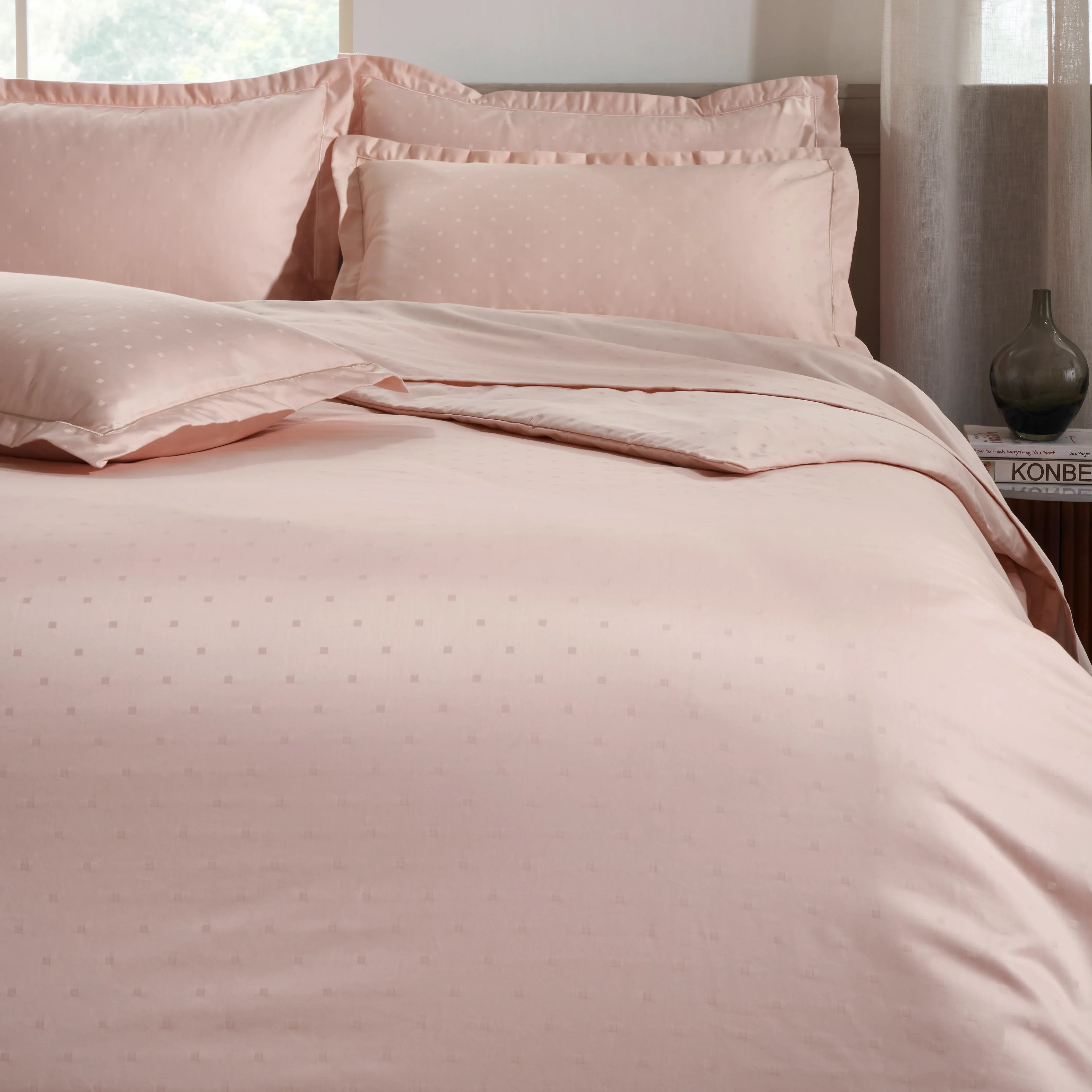Ricaso | 1000TC Egyptian Cotton Swiss Dot Super Soft Bedsheet Set | Pillow Cover with Merrow Hem Treatment Veiled Rose / Super King