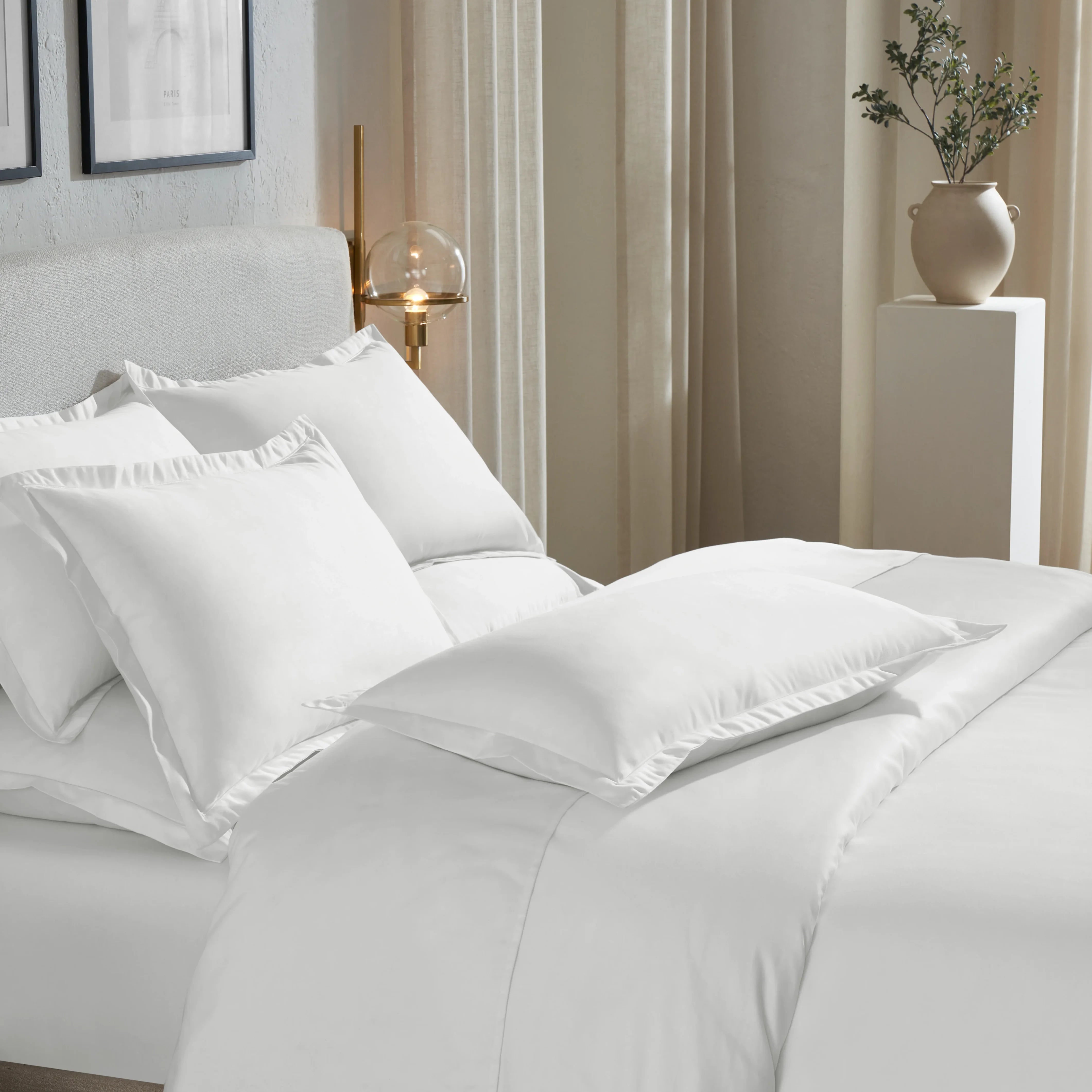 Pelushe | 800TC Long Staple Cotton Luxurious Super Soft Bedsheet Set | Pillow Cover with Merrow Hem Treatment White / Super King