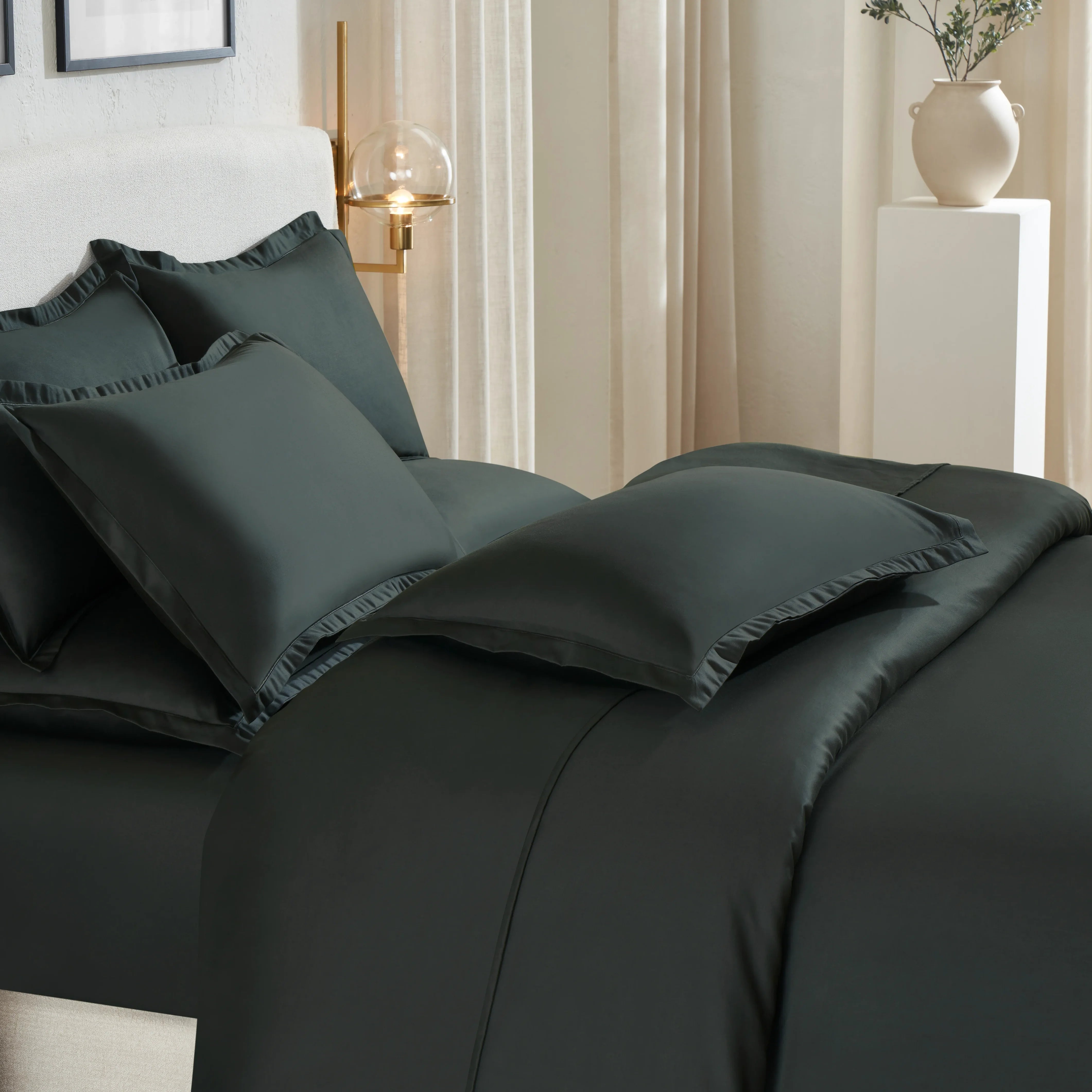 Pelushe | 800TC Long Staple Cotton Luxurious Super Soft Bedsheet Set | Pillow Cover with Merrow Hem Treatment Dark Grey / Super King