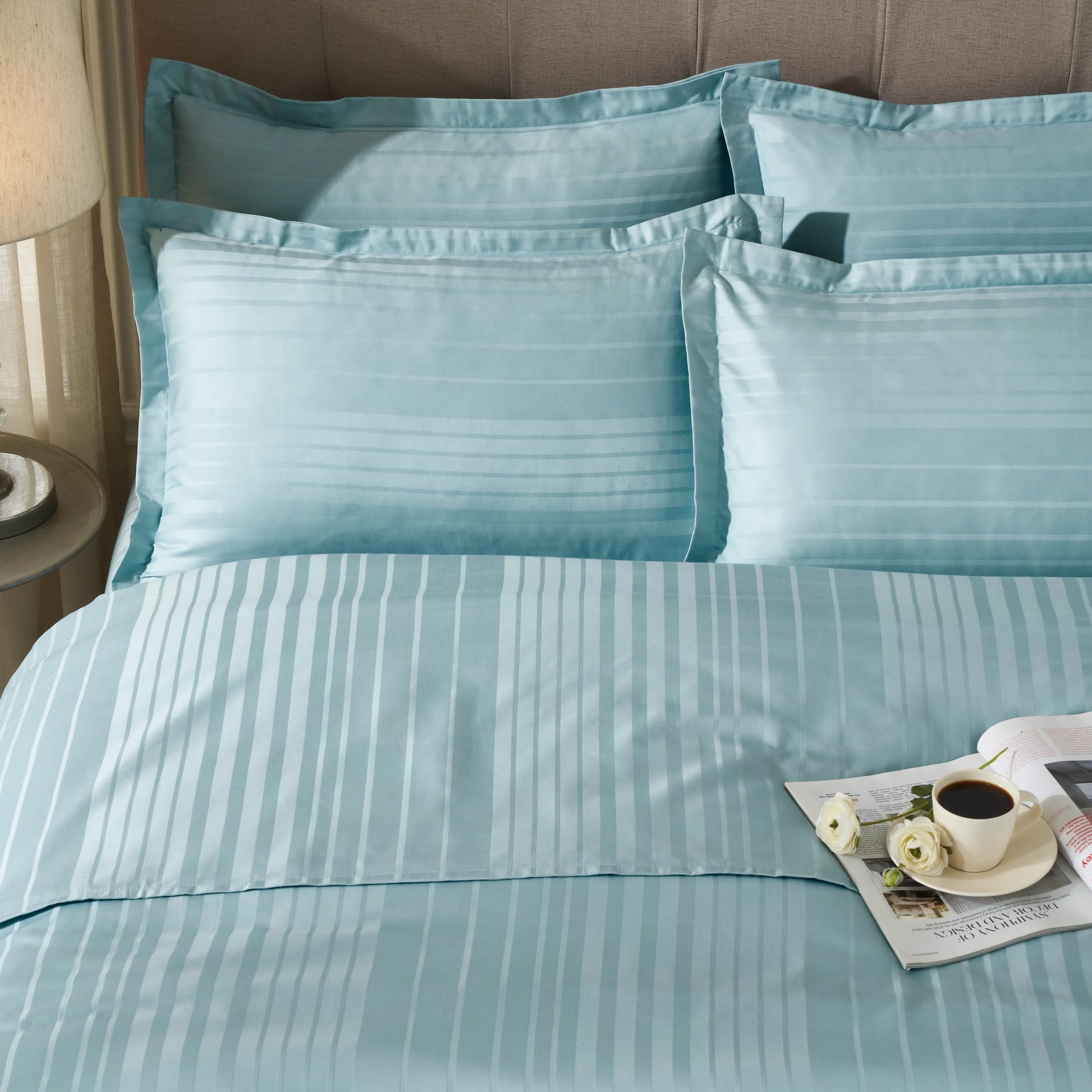Seraya | 400TC Varigated Stripes Super Soft Bedsheet Set Blue Sky / Super King