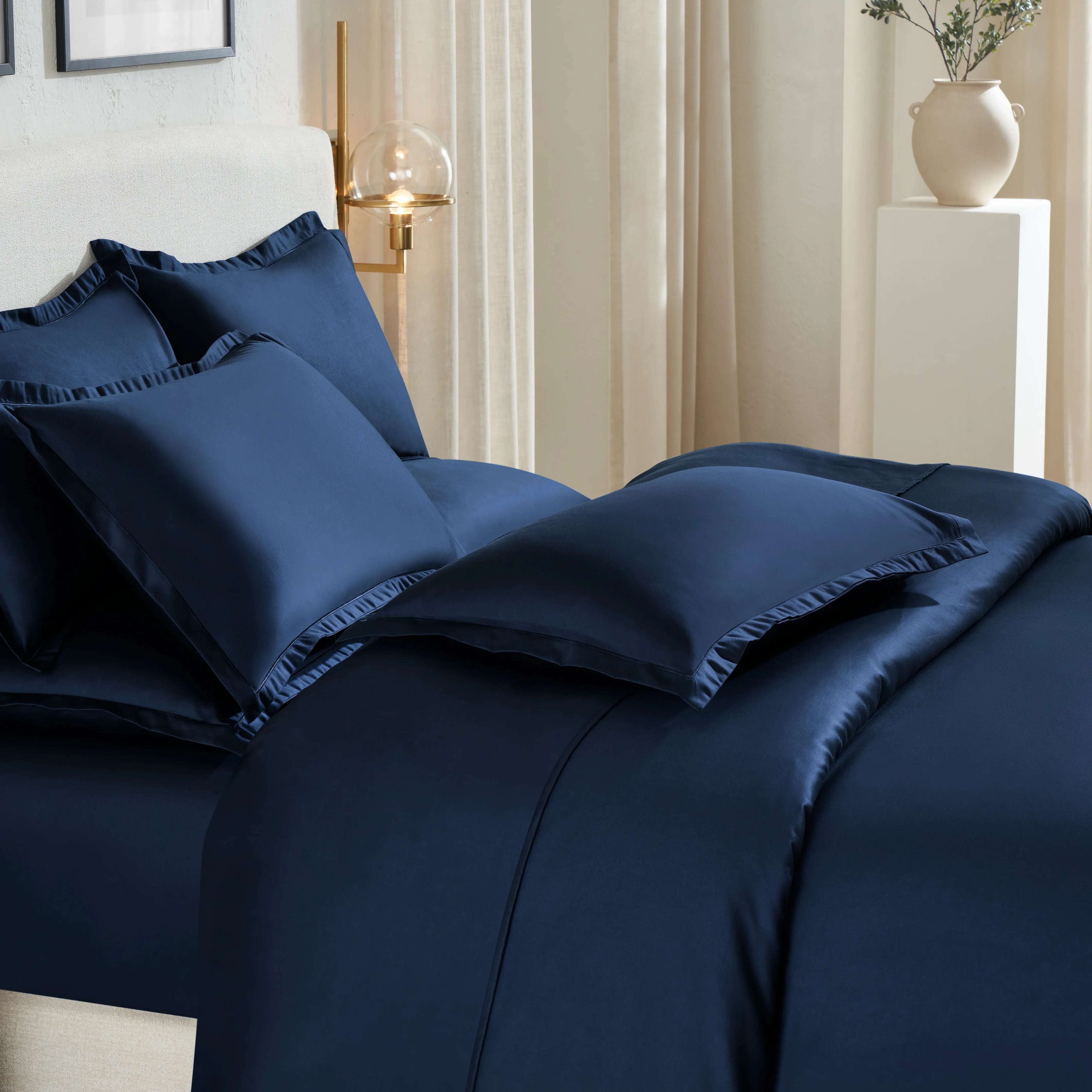 Pelushe | 800TC Long Staple Cotton Luxurious Super Soft Bedsheet Set | Pillow Cover with Merrow Hem Treatment Navy / Super King