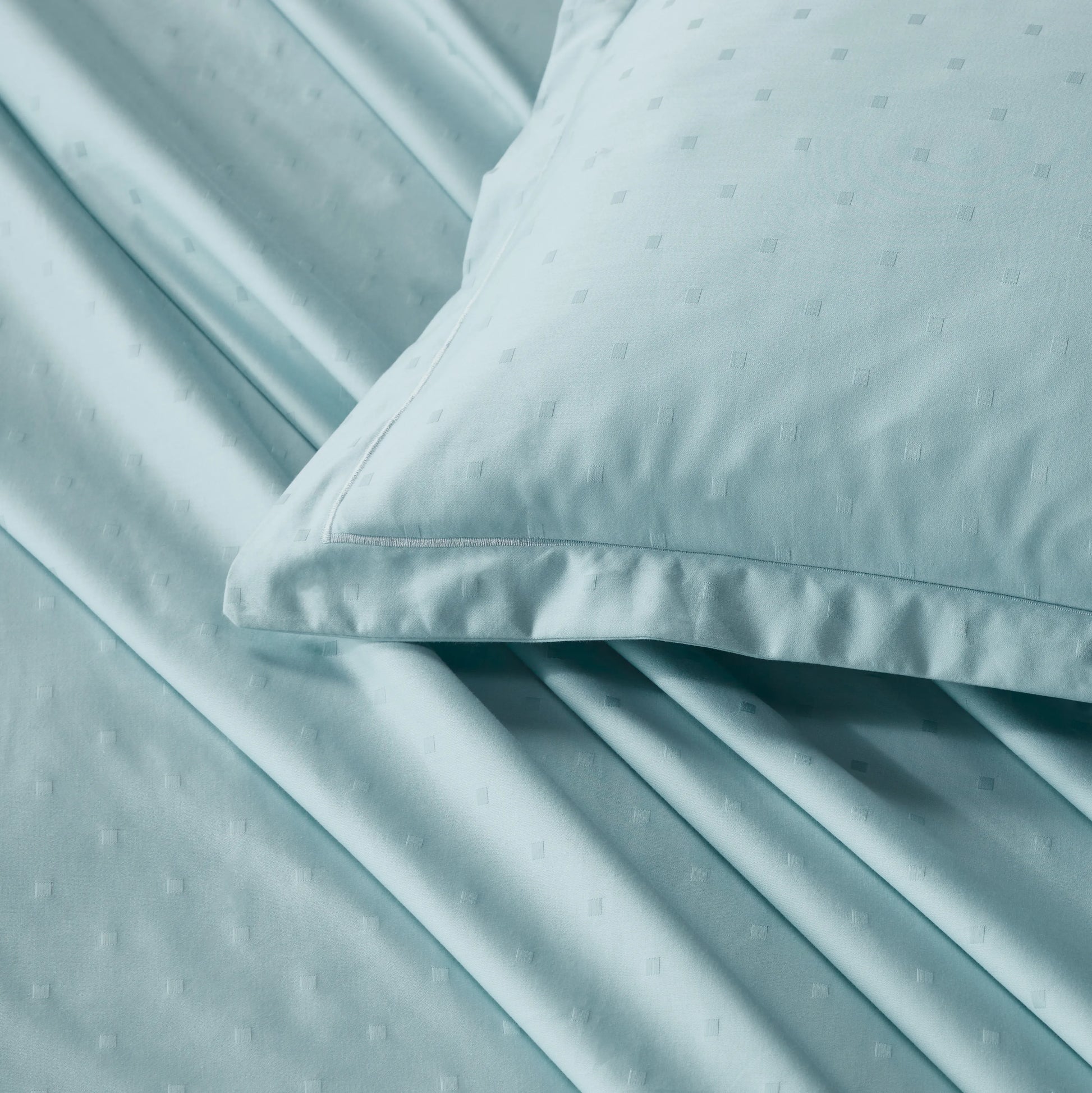 Ricaso | 1000TC Egyptian Cotton Swiss Dot Super Soft Bedsheet Set | Pillow Cover with Merrow Hem Treatment Blue Sky / Super King