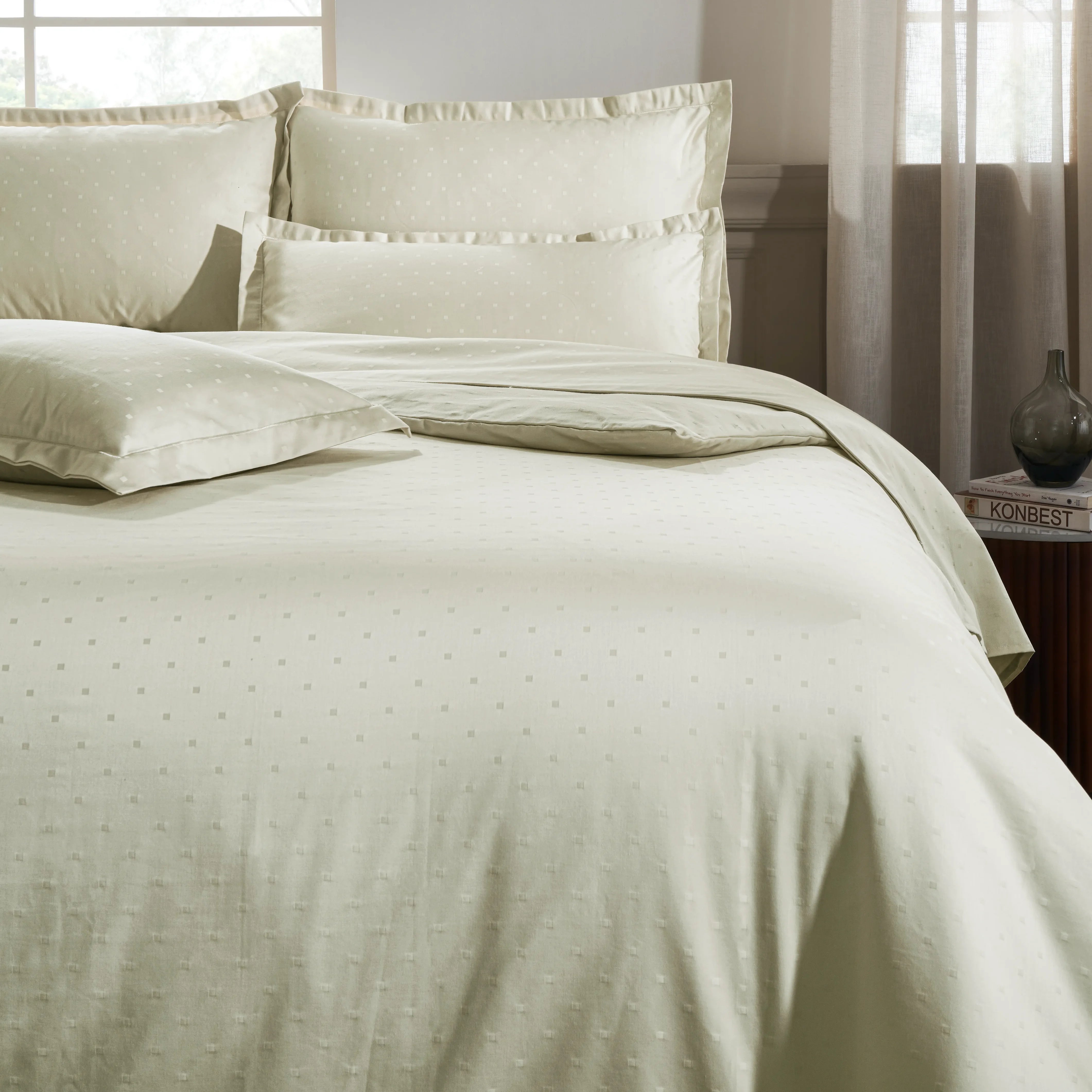 Ricaso | 1000TC Egyptian Cotton Swiss Dot Super Soft Bedsheet Set | Pillow Cover with Merrow Hem Treatment Ivory / Super King