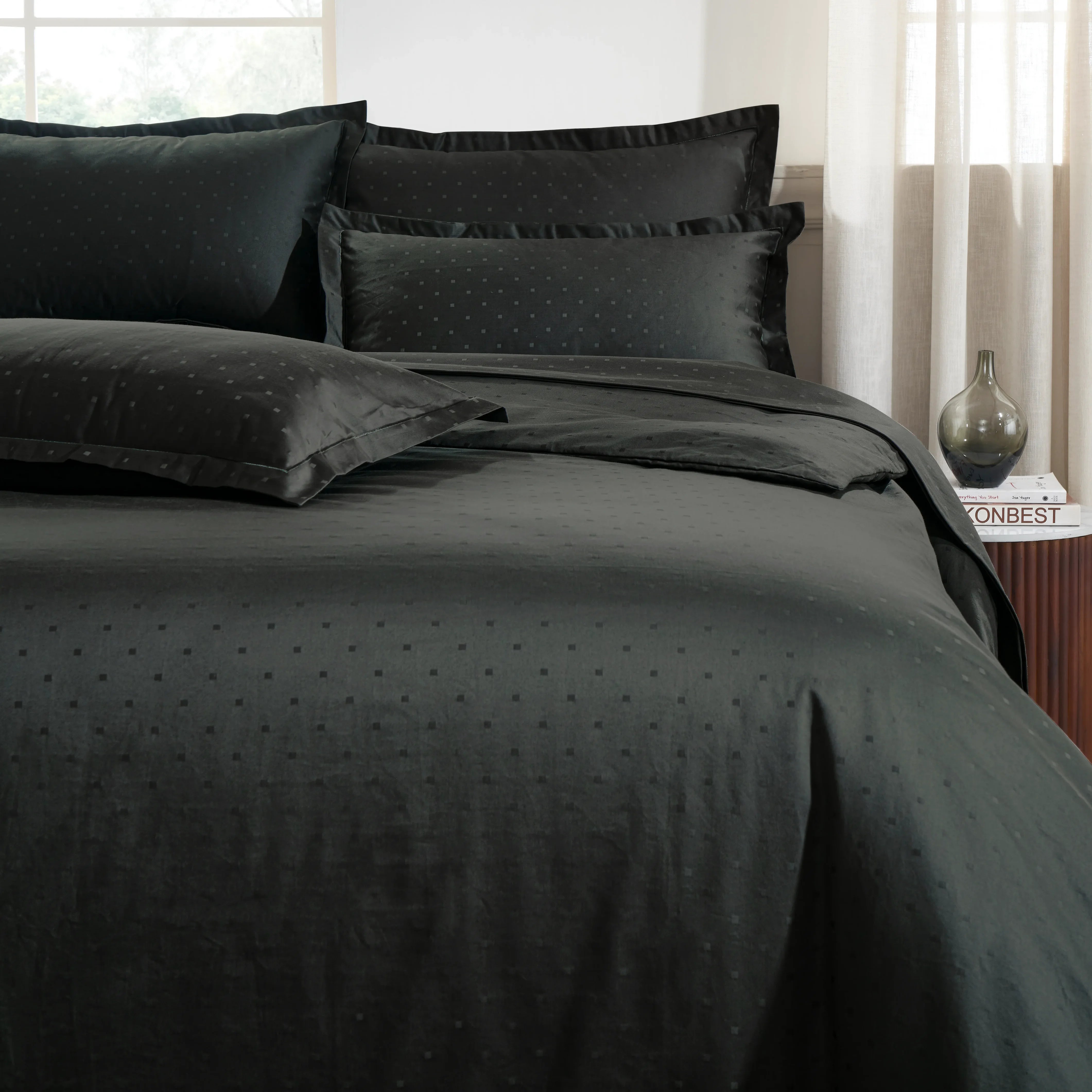 Ricaso | 1000TC Egyptian Cotton Swiss Dot Super Soft Bedsheet Set | Pillow Cover with Merrow Hem Treatment Dark Grey / Super King