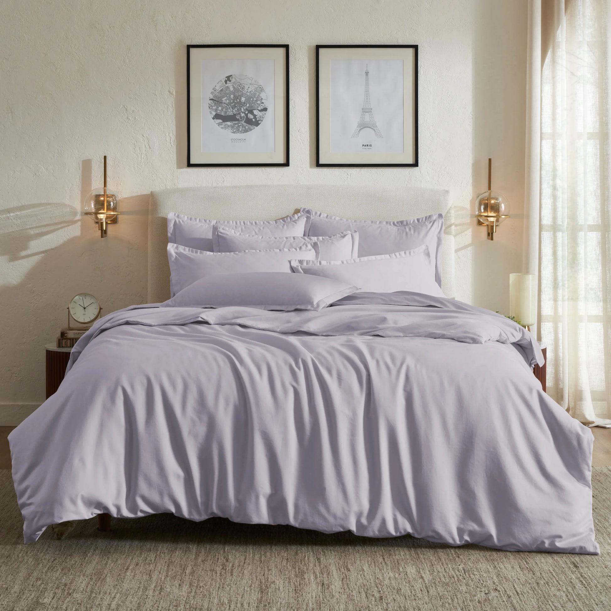 Pelushe | 800TC Long Staple Cotton Luxurious Super Soft Bedsheet Set | Pillow Cover with Merrow Hem Treatment Grey Lavender / Super King