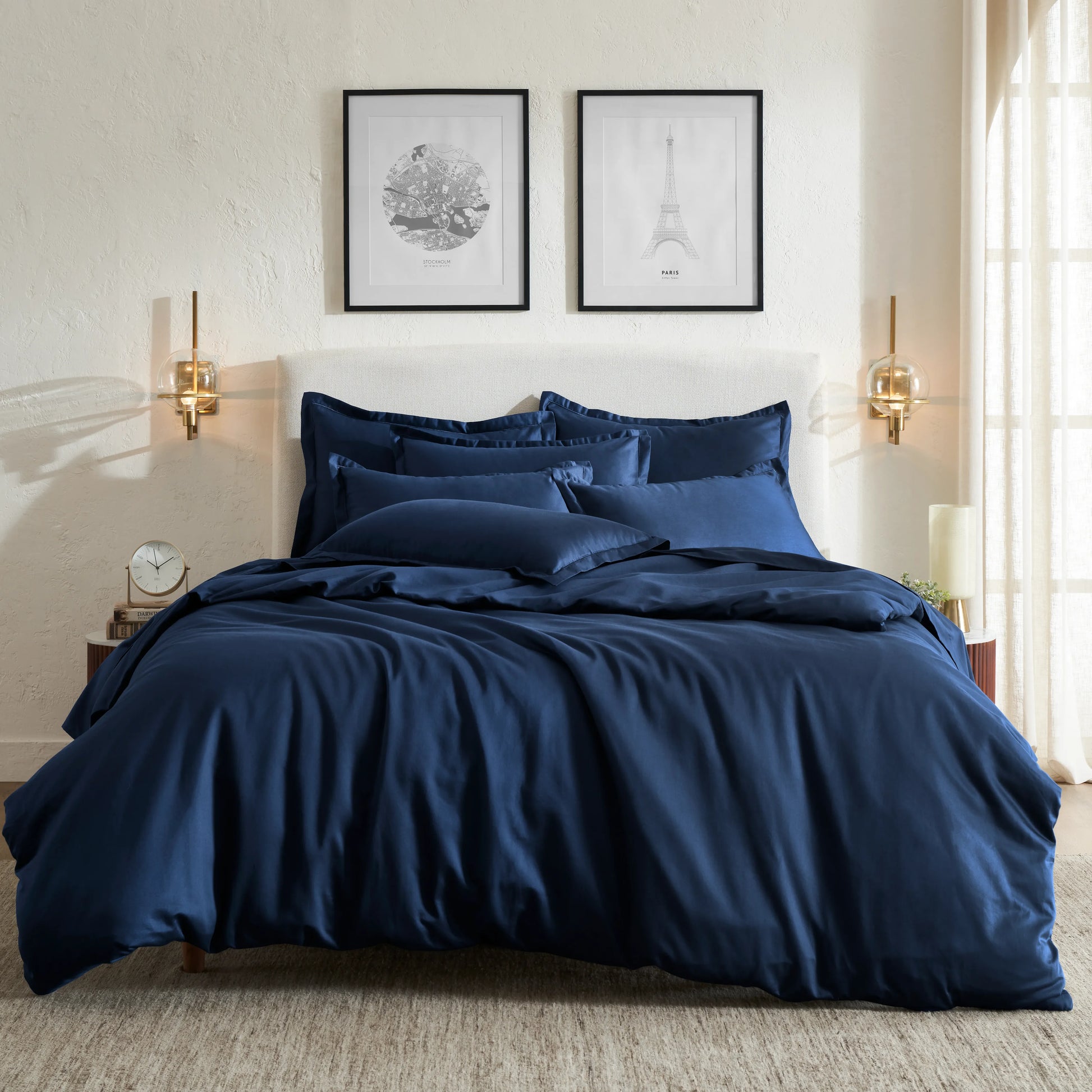 Pelushe | 800TC Long Staple Cotton Luxurious Super Soft Bedsheet Set | Pillow Cover with Merrow Hem Treatment Navy / Super King