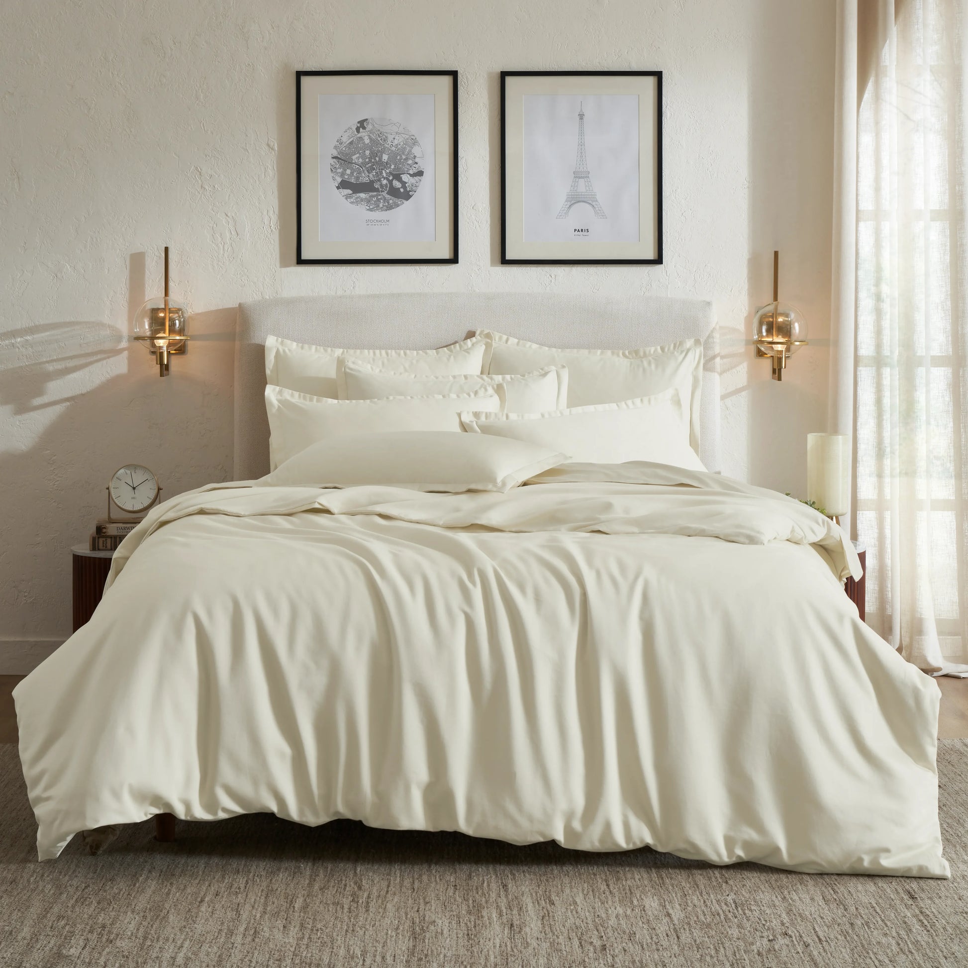 Pelushe | 800TC Long Staple Cotton Luxurious Super Soft Bedsheet Set | Pillow Cover with Merrow Hem Treatment Ivory / Super King