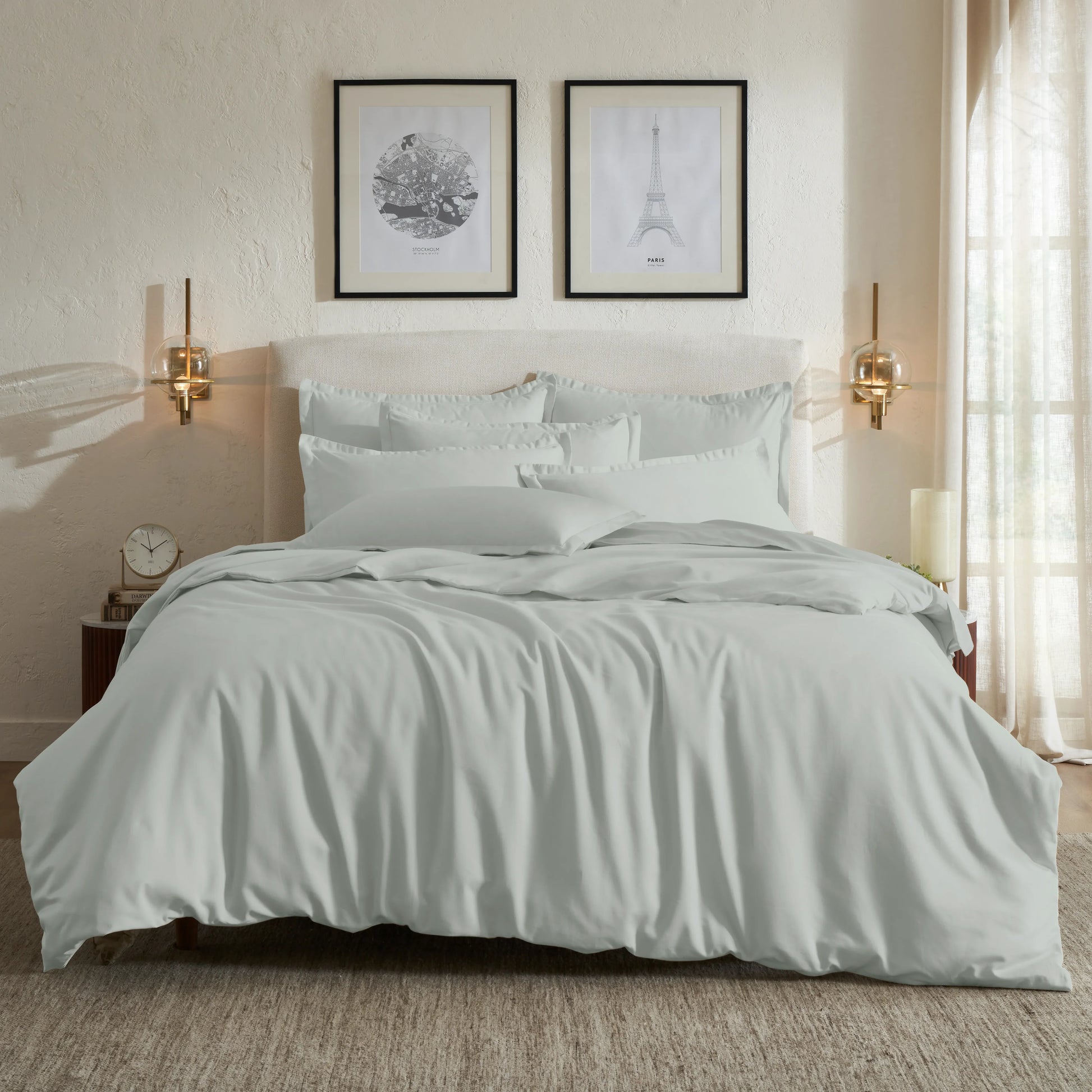 Pelushe | 800TC Long Staple Cotton Luxurious Super Soft Bedsheet Set | Pillow Cover with Merrow Hem Treatment Silver / Super King