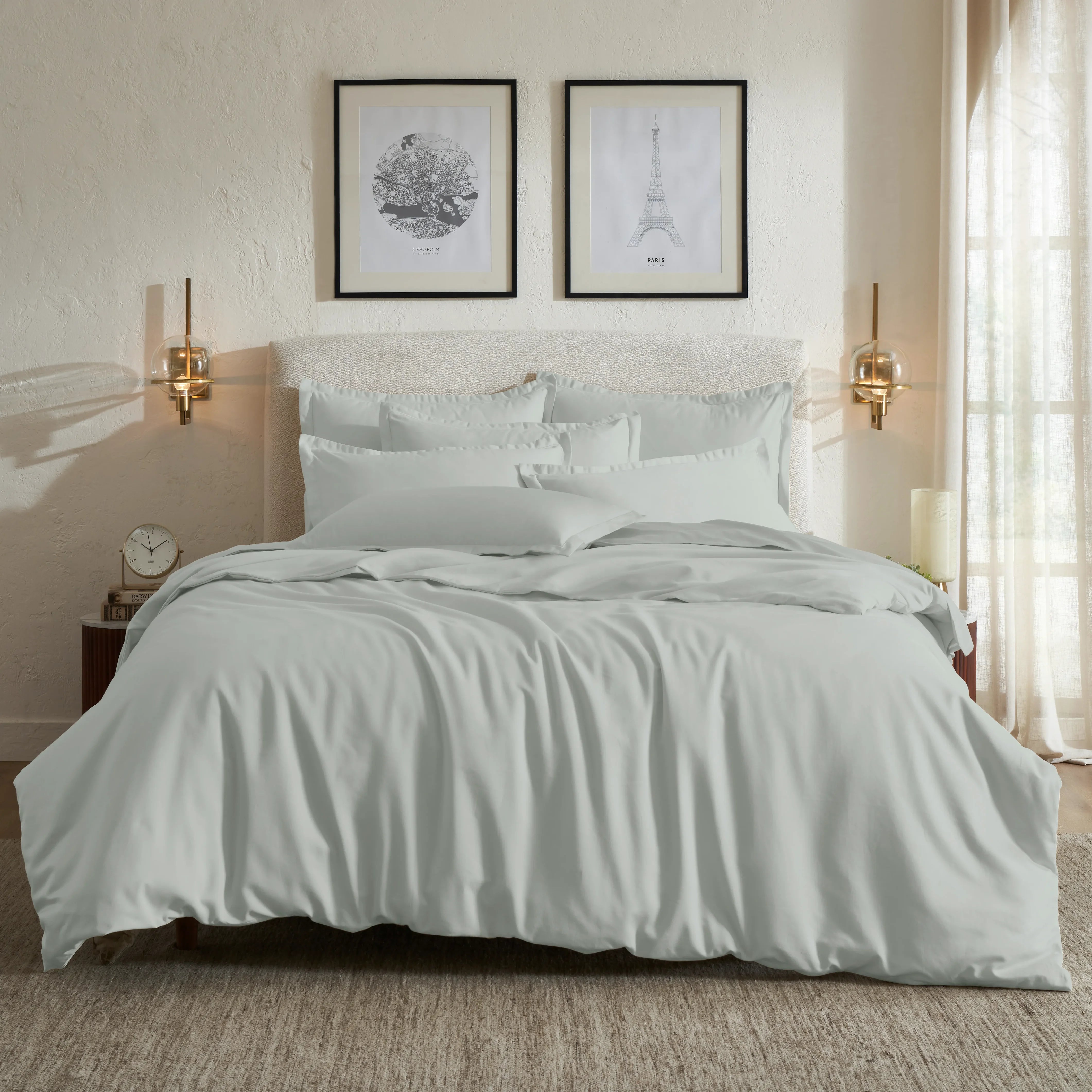 Pelushe | 800TC Long Staple Cotton Luxurious Super Soft Bedsheet Set | Pillow Cover with Merrow Hem Treatment Silver / Super King