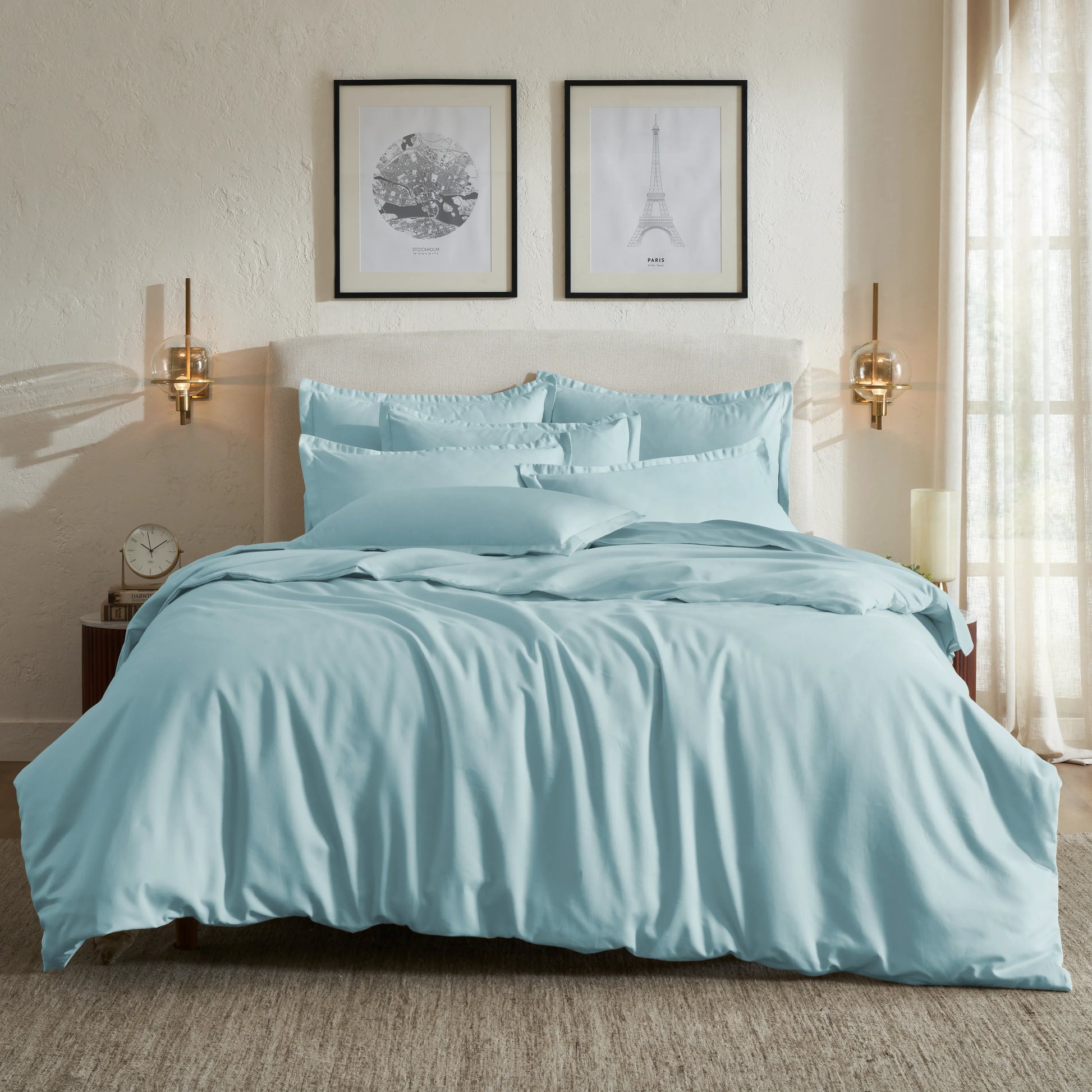 Pelushe | 800TC Long Staple Cotton Luxurious Super Soft Bedsheet Set | Pillow Cover with Merrow Hem Treatment Blue Sky / Super King