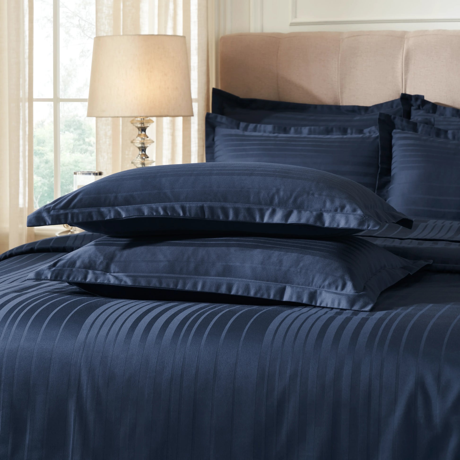 Seraya | 400TC Varigated Stripes Super Soft Bedsheet Set Navy / Super King