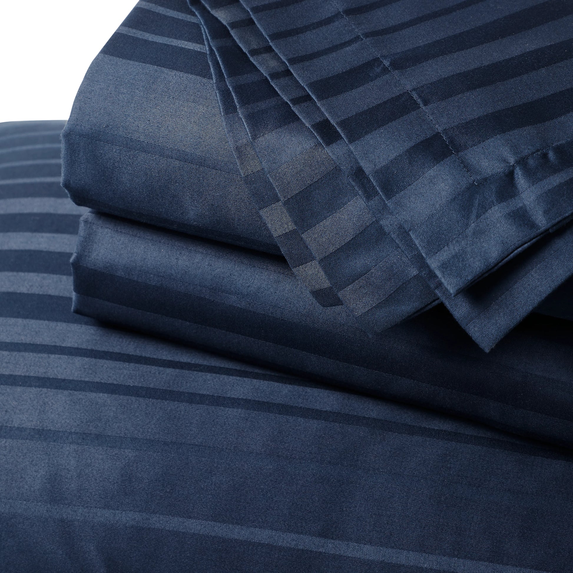 Seraya | 400TC Varigated Stripes Super Soft Bedsheet Set Navy / Super King