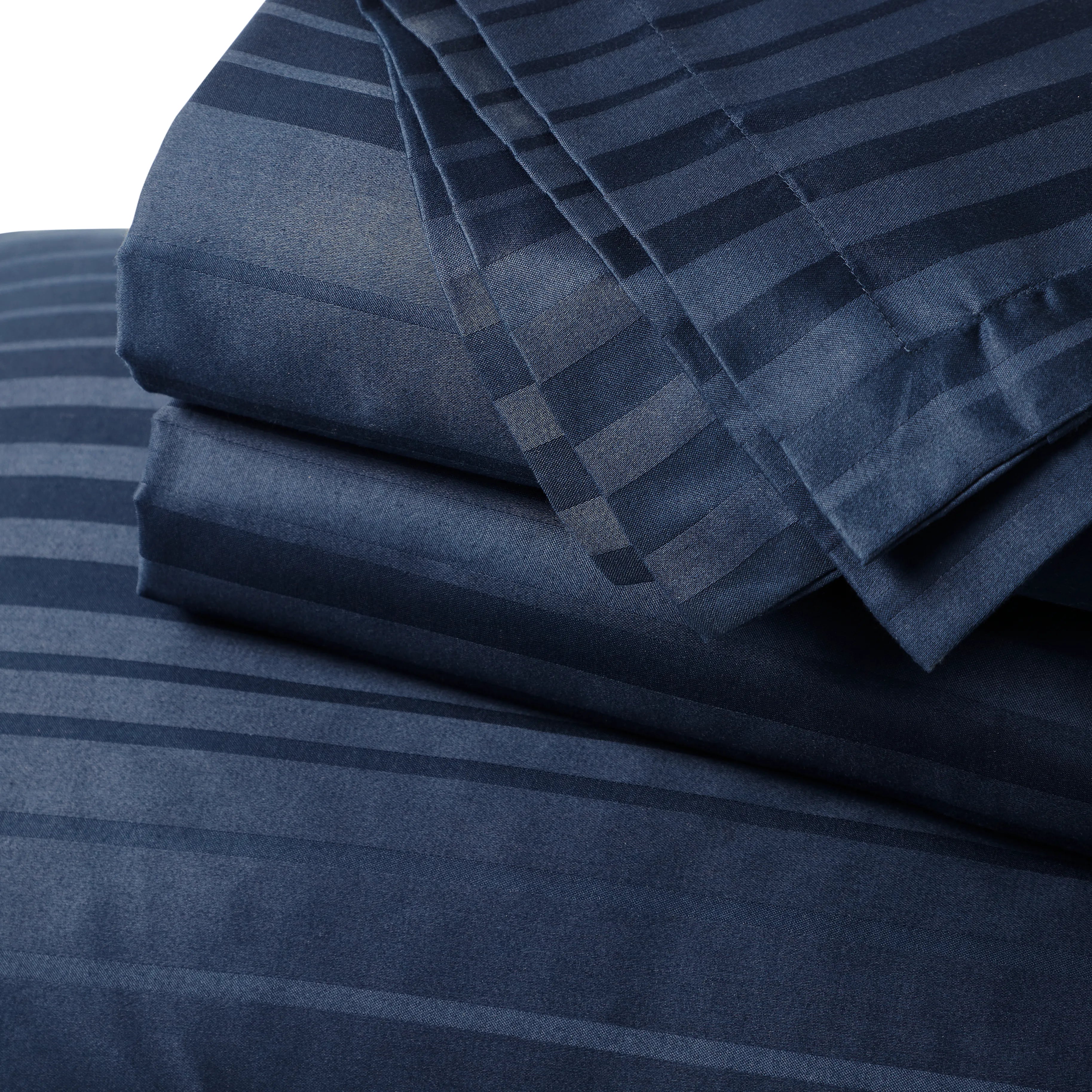 Seraya | 400TC Varigated Stripes Super Soft Bedsheet Set Navy / Super King