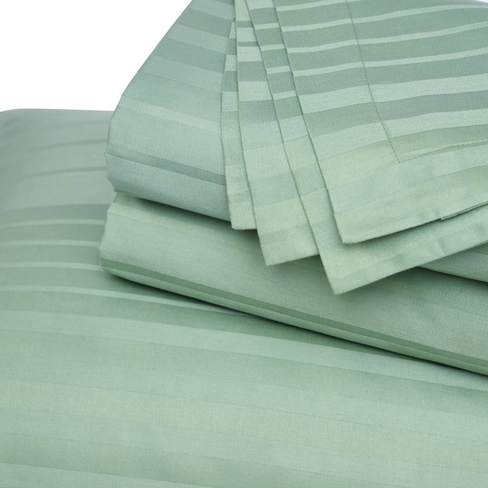 Seraya | 400TC Varigated Stripes Super Soft Bedsheet Set Green Sage / Super King