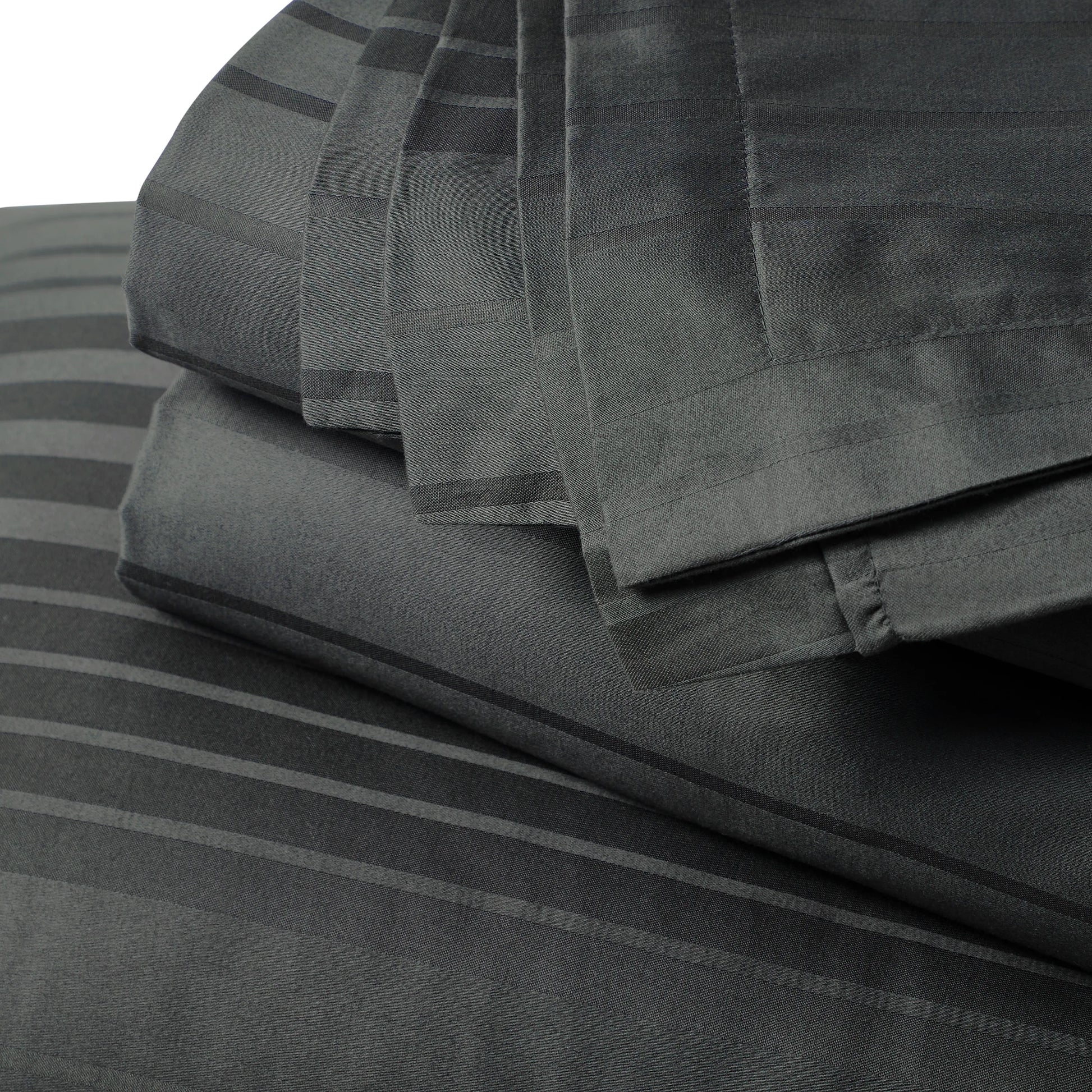 Seraya | 400TC Varigated Stripes Super Soft Bedsheet Set Dark Grey / Super King
