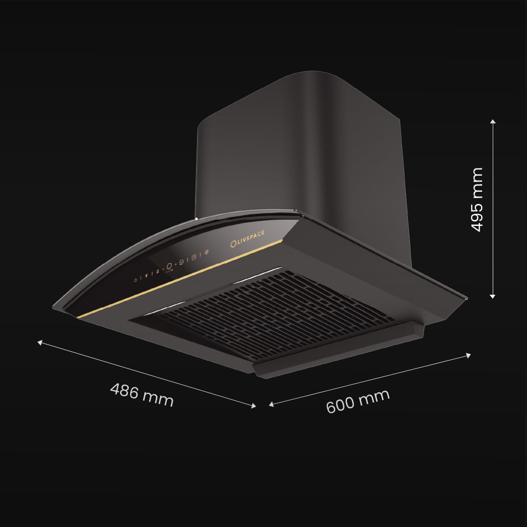 Intellia by Livspace AutoClean Curve Shape BLDC chimney 600mm size 1600m3/h suction power (Ducted) | Intellia CH C 60