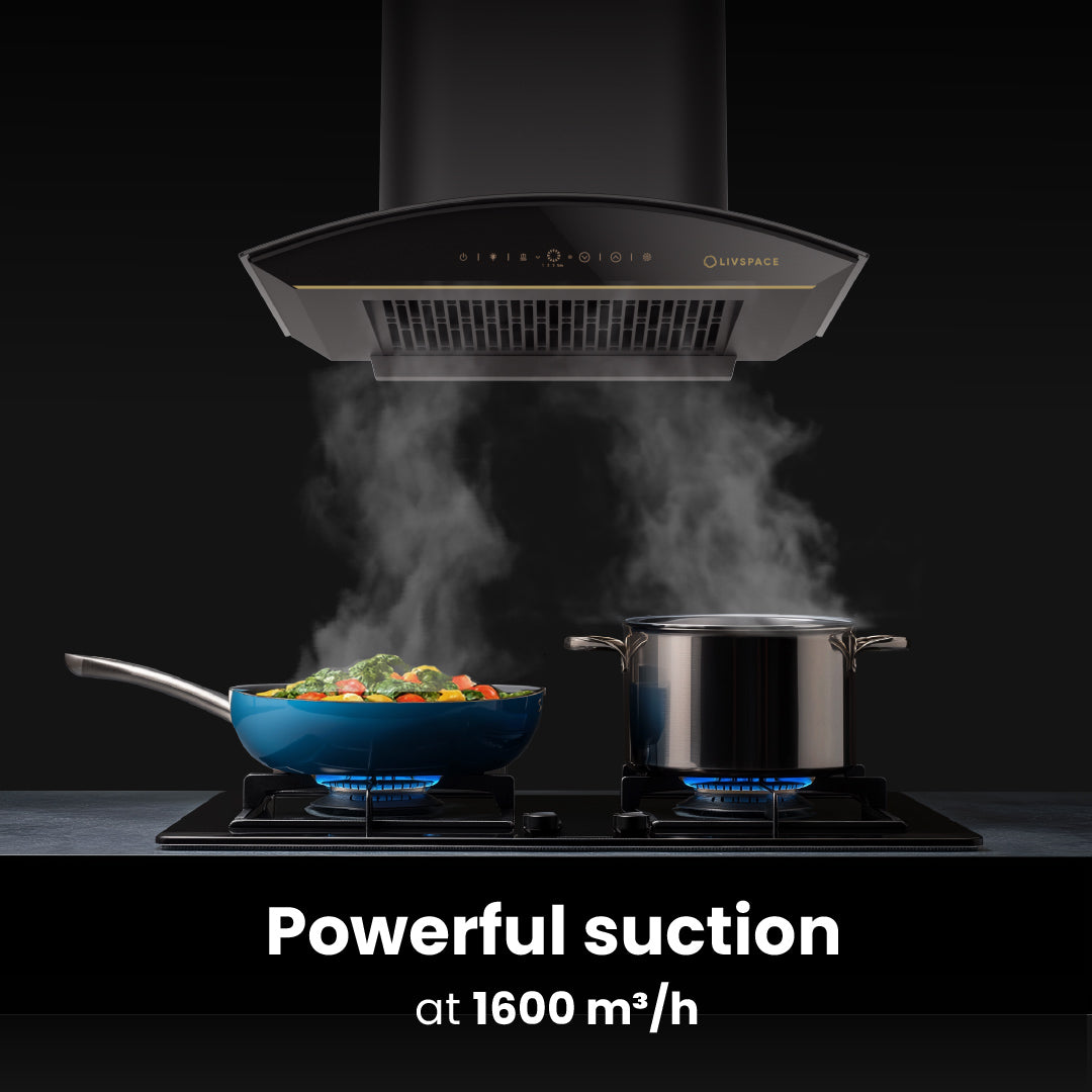 Intellia by Livspace AutoClean Curve Shape BLDC chimney 600mm size 1600m3/h suction power (Ducted) | Intellia CH C 60