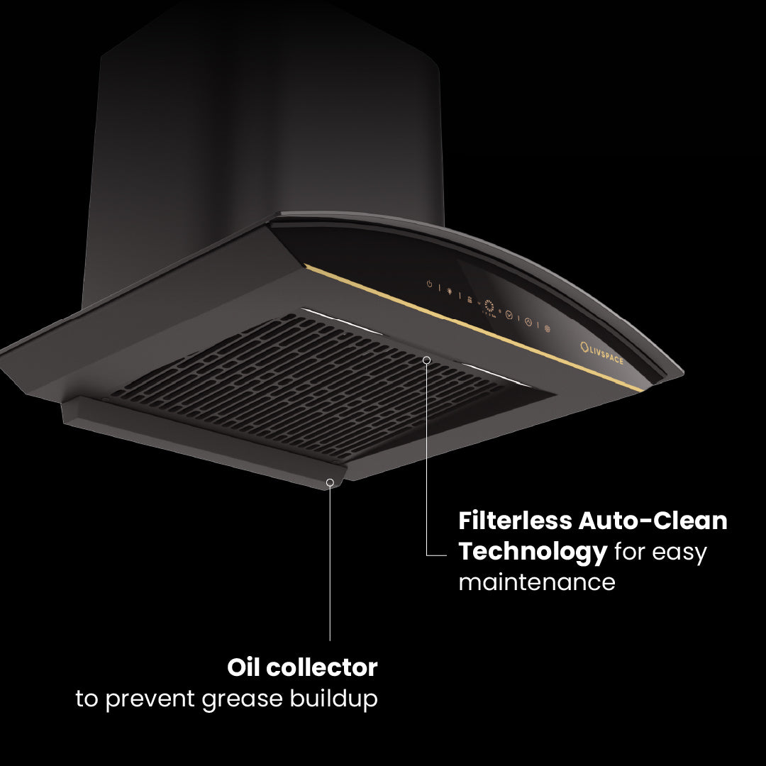 Intellia by Livspace AutoClean Curve Shape BLDC chimney 600mm size 1600m3/h suction power (Ducted) | Intellia CH C 60
