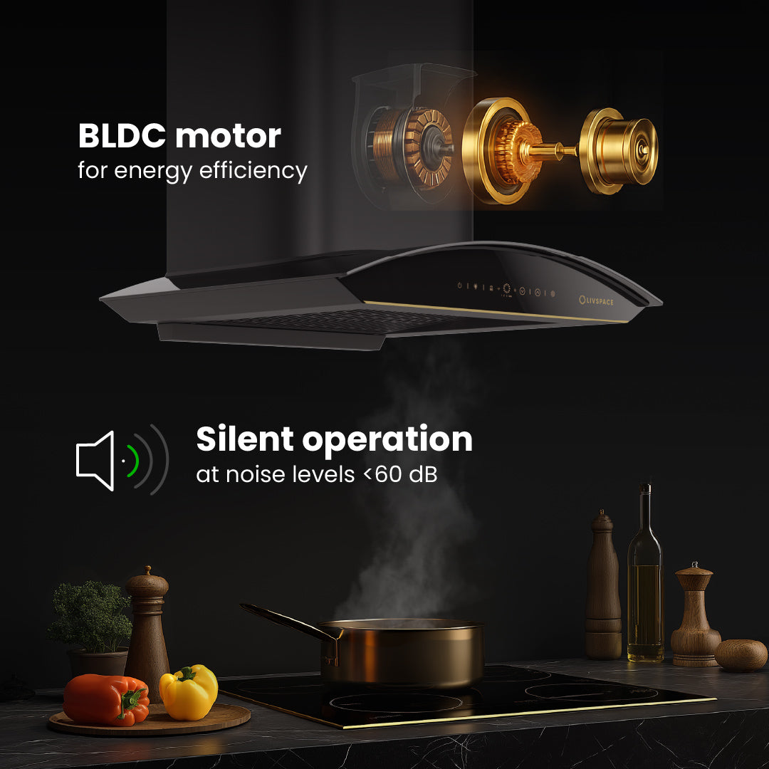 Intellia by Livspace AutoClean Curve Shape BLDC chimney 600mm size 1600m3/h suction power (Ducted) | Intellia CH C 60