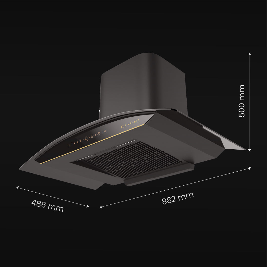 Intellia by Livspace AutoClean Curve Shape BLDC chimney 900mm size 1600m3/h suction power (Ducted) | Intellia CH C 90