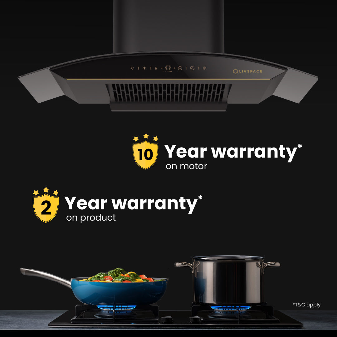 Intellia by Livspace AutoClean Curve Shape BLDC chimney 900mm size 1600m3/h suction power (Ducted) | Intellia CH C 90
